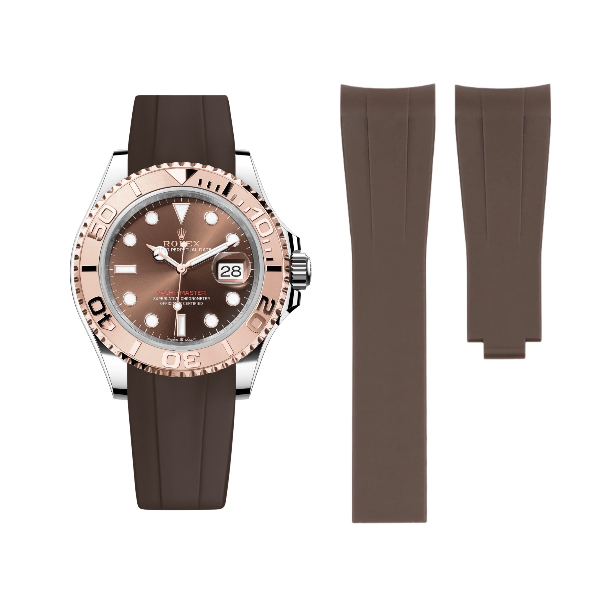 Faltschließe Kautschukarmband für Rolex Yacht - Master 40mm/42mm – Braun - Helvetus DE