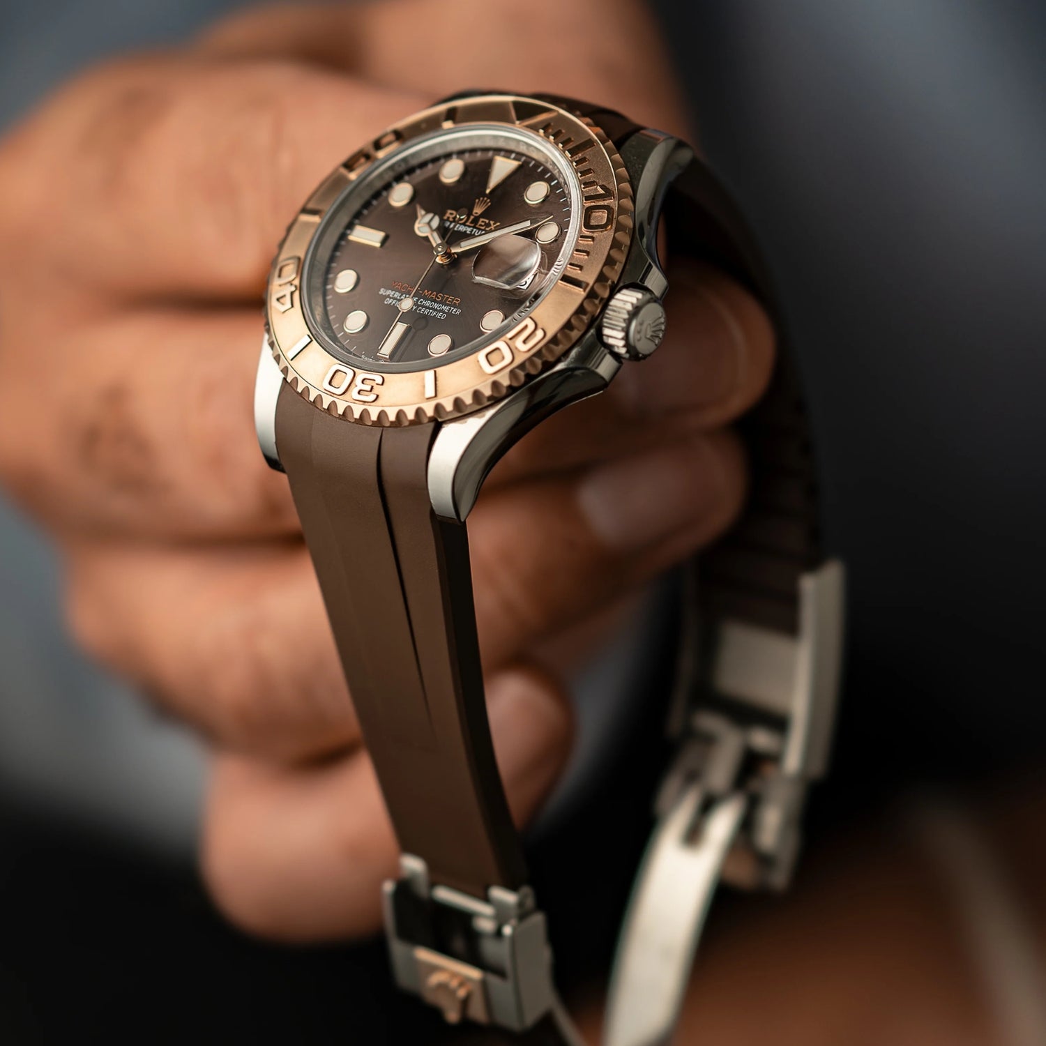 Faltschließe Kautschukarmband für Rolex Yacht - Master 40mm/42mm/37mm – Braun - Helvetus DE