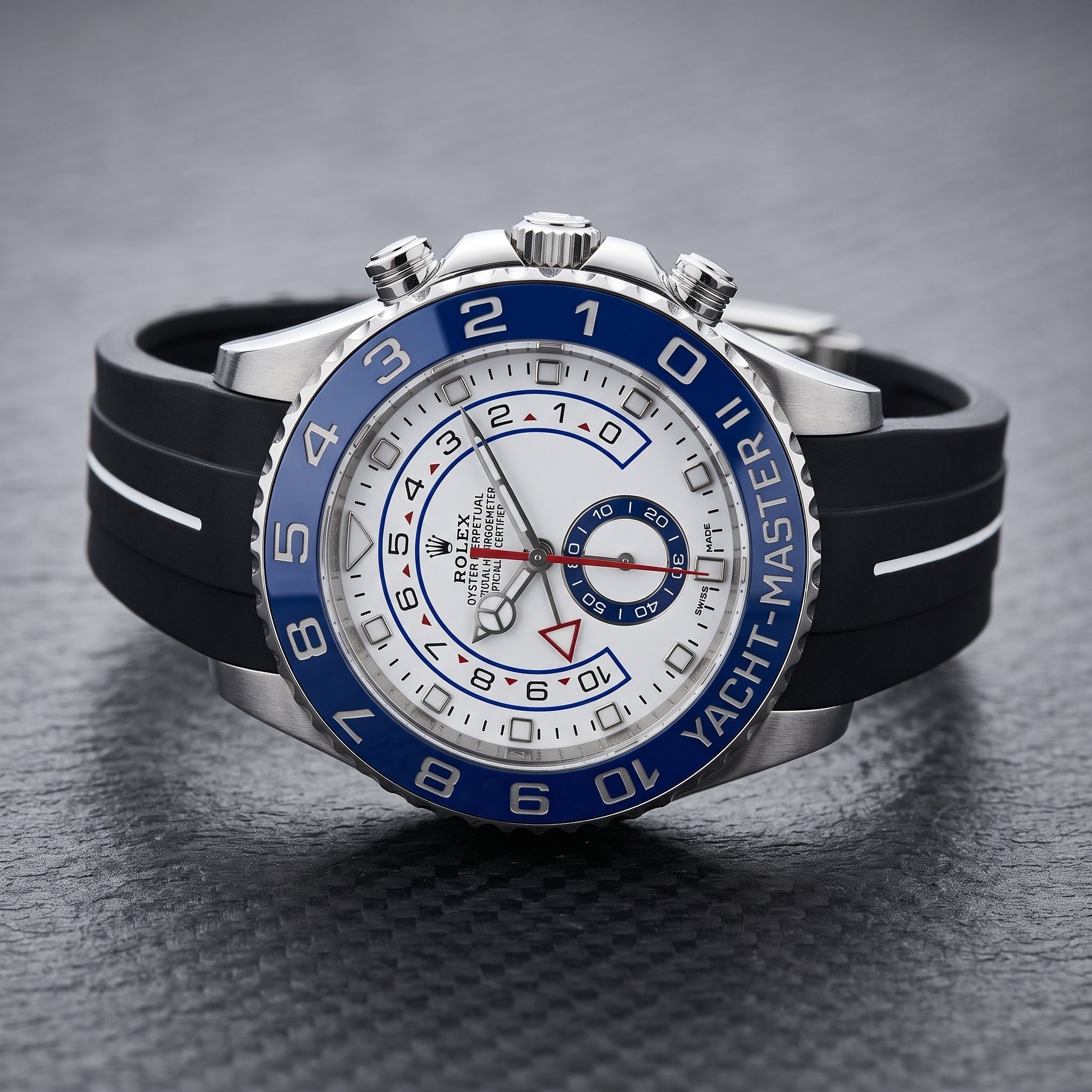 Faltschliessen Kautschukarmband für Rolex Yacht-Master II 44mm - Schwarz/Weiss Linie | LuxLine® - Helvetus