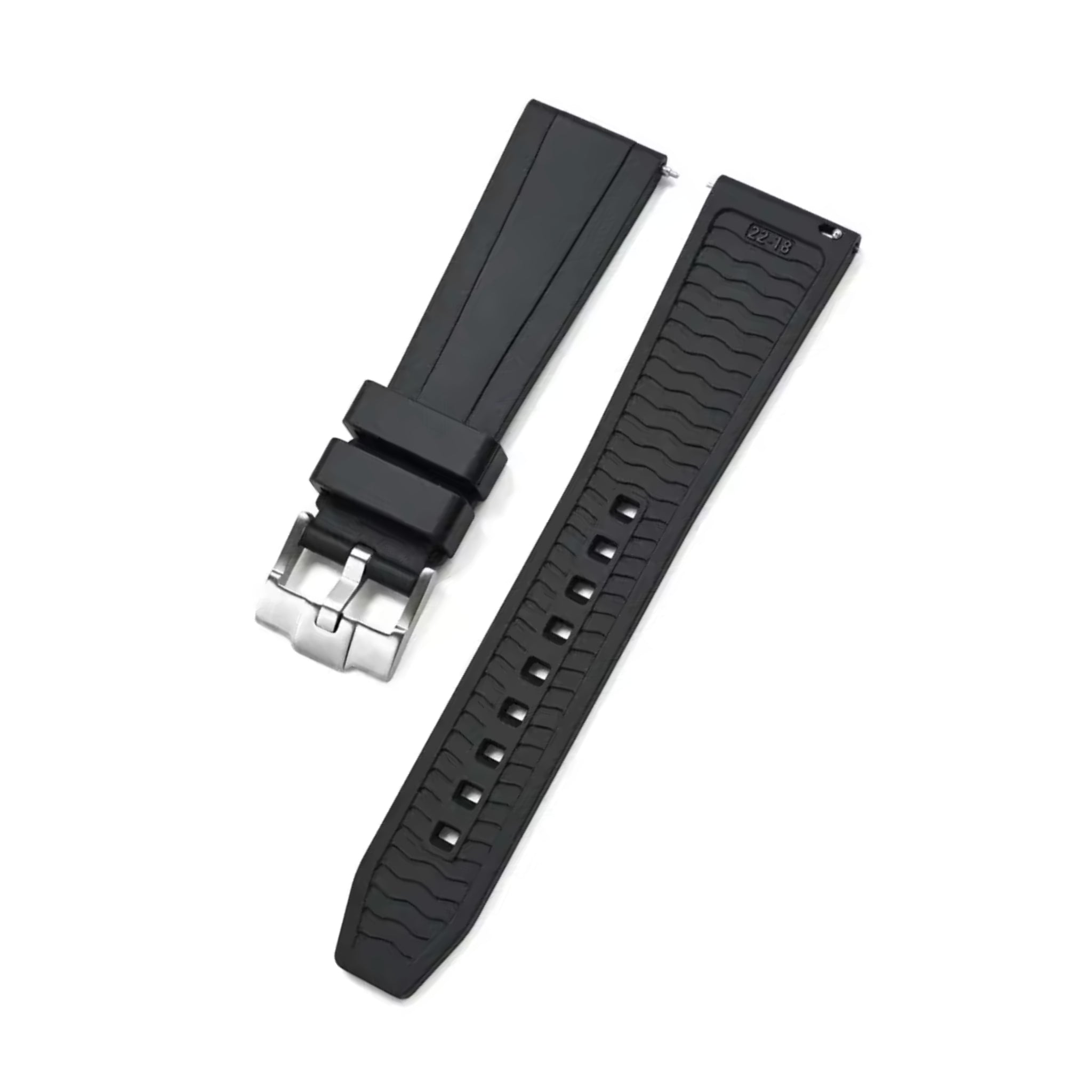Gerades FKM Kautschukarmband – Universelle Passform – Schwarz (20mm / 22mm / 24mm) - Helvetus DE