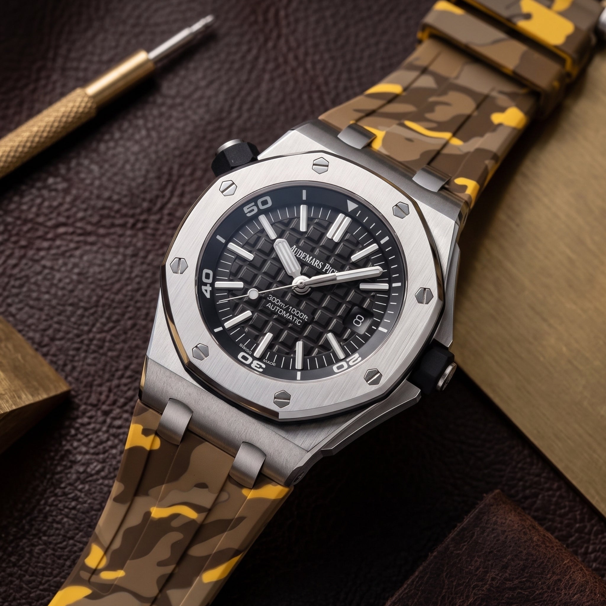 Kautschuk Armband - für alle Audemars Piguet Offshore Diver - Gelb Camo - Helvetus