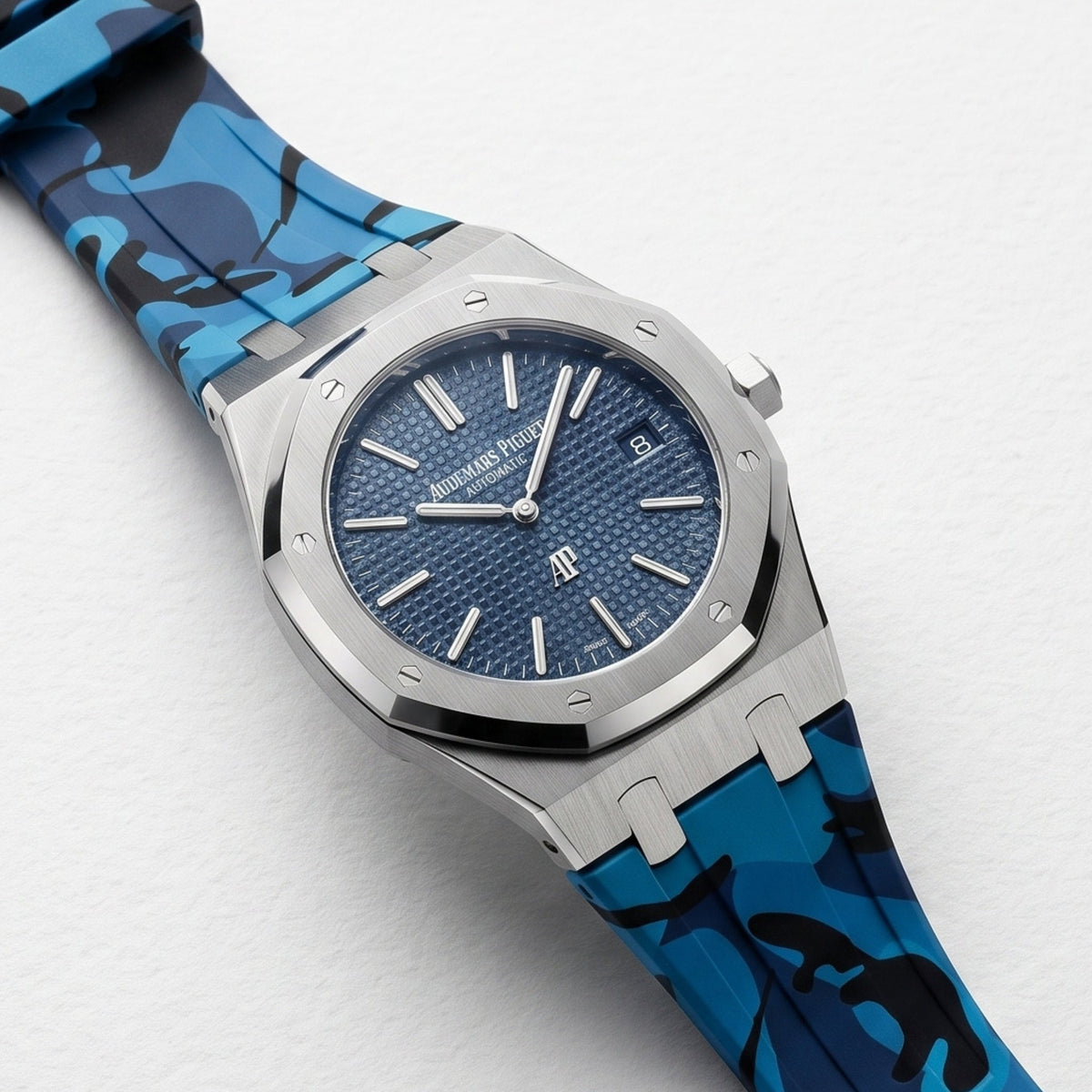 Kautschuk Armband - für alle Audemars Piguet Royal Oak 39mm - Blau Camouflage - Helvetus