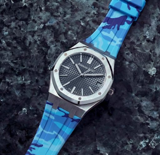 Kautschuk Armband - für alle Audemars Piguet Royal Oak 41mm - Blau Camouflage - Helvetus DE