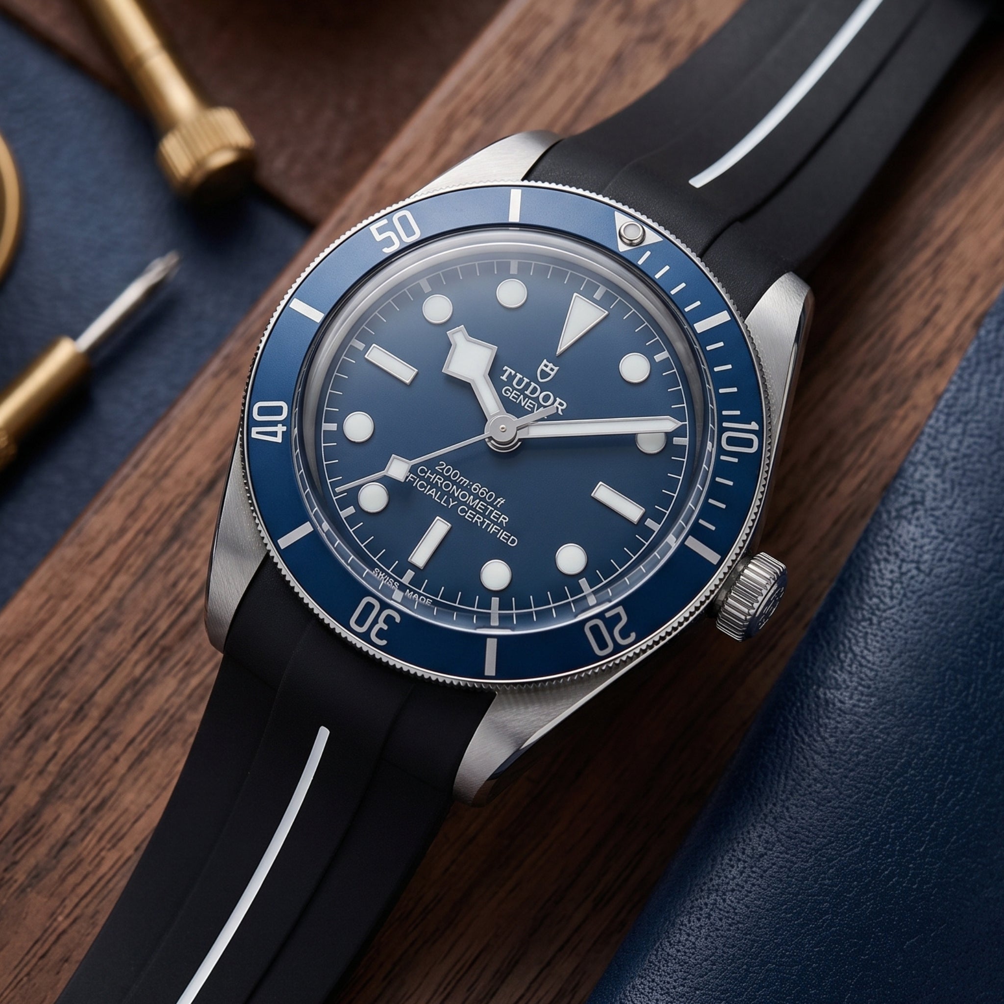 Kautschukarmband - Für alle Tudor Black Bay Modelle - Schwarz mit Weiss | LuxLine® - Helvetus