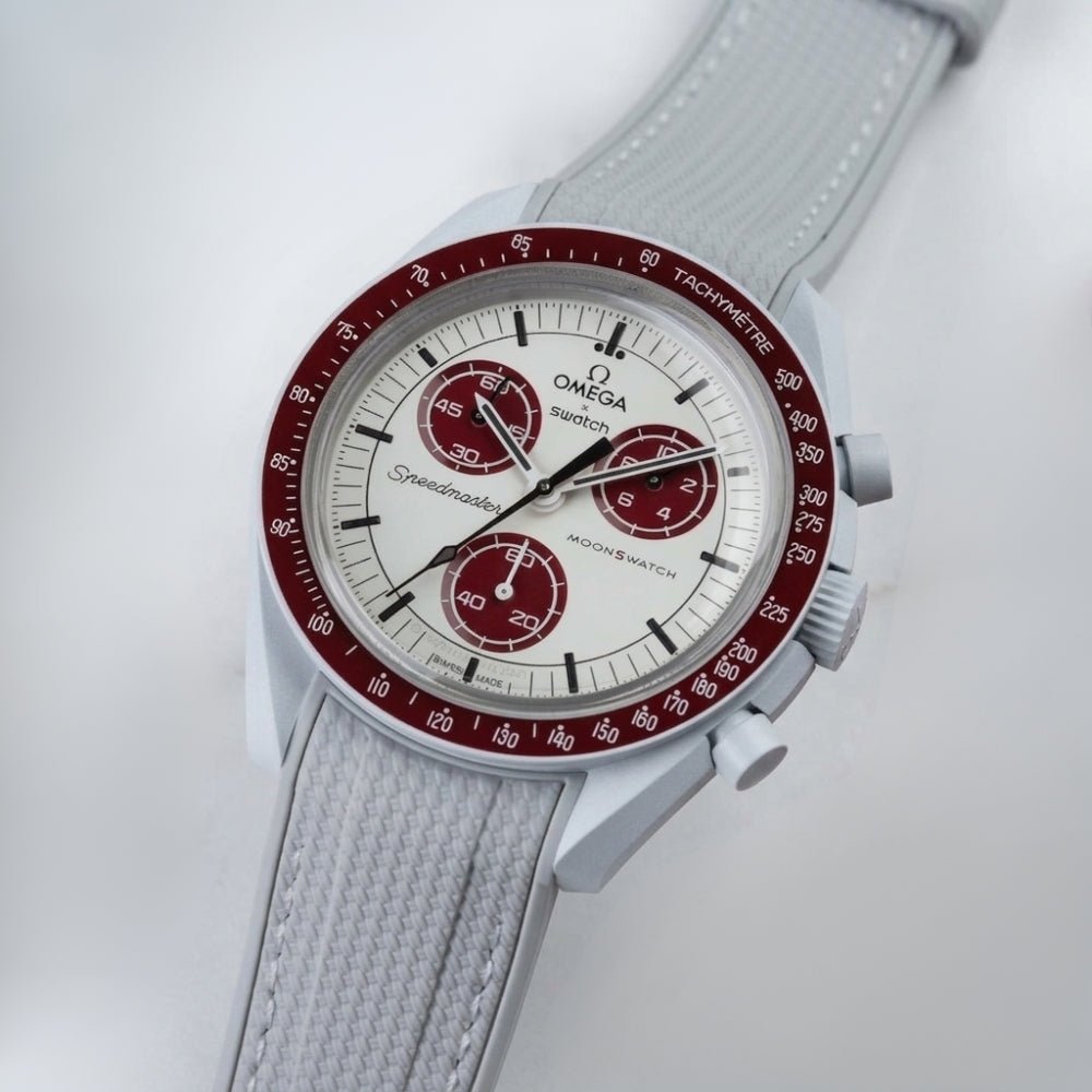 Kautschukarmband – Für Mission to Pluto | Omega X Swatch | MoonSwatch – Grau mit Weiß - Helvetus DE