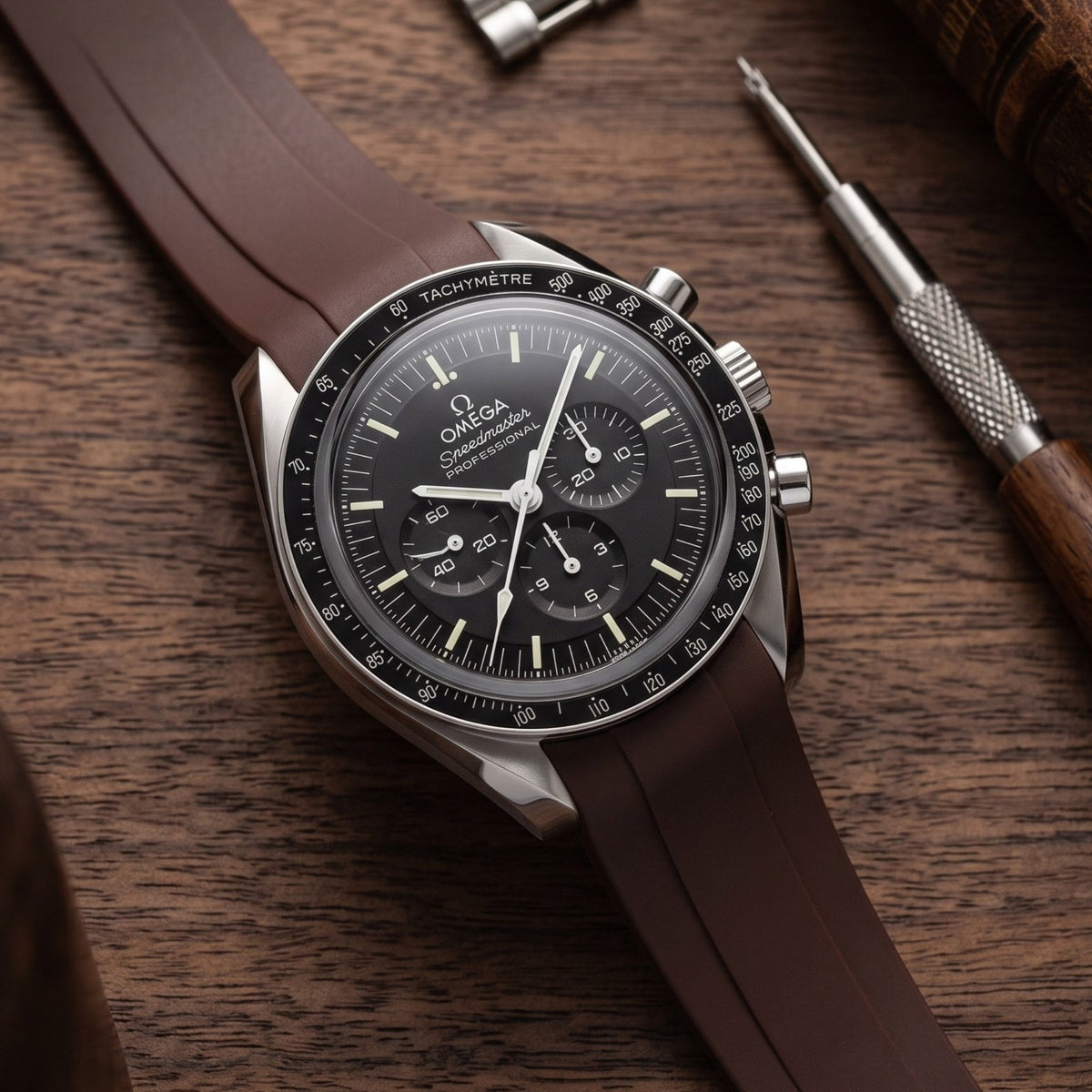 Kautschukarmband – Für Omega Speedmaster – Braun - Helvetus
