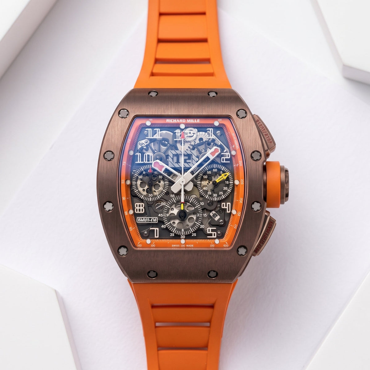 Kautschukarmband – Für Richard Mille RM011 | RM11-01 | RM11-02 | RM11-03 | RM11-04 | RM11-05 | RM47 | RM50 | RM52 | RM53-01 | RM57 | RM65 | RM69 – Orange - Helvetus