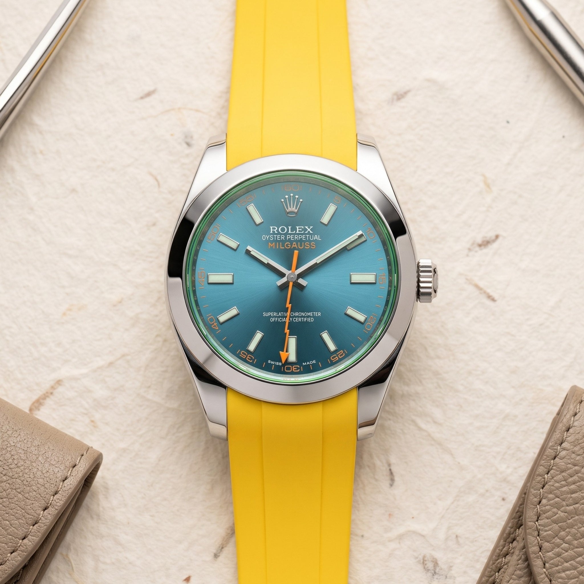 Kautschukarmband für Rolex Milgauss in Gelb - Helvetus