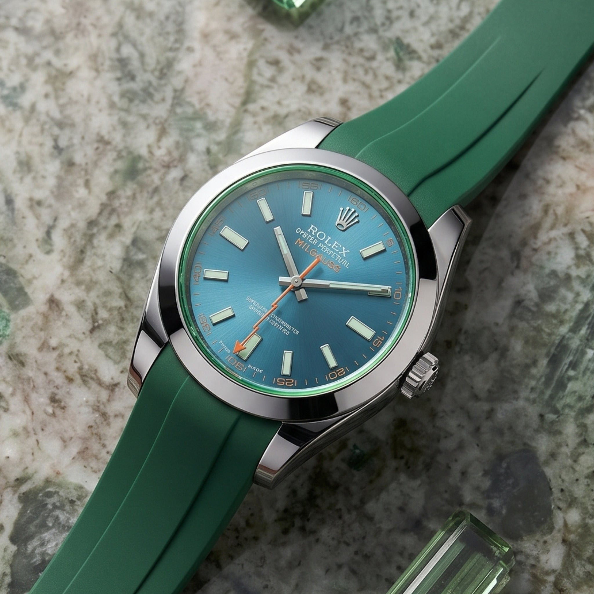 Kautschukarmband für Rolex Milgauss in Grün - Helvetus