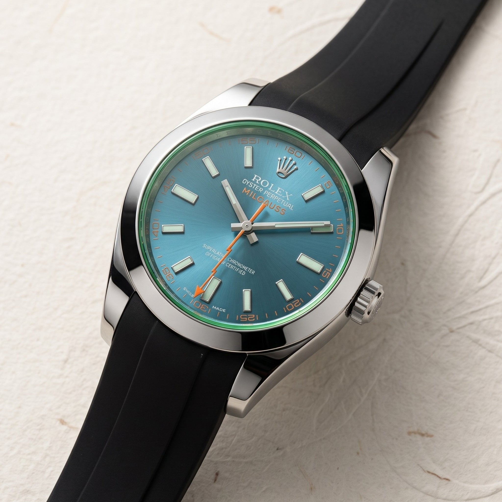 Kautschukarmband für Rolex Milgauss in Schwarz - Helvetus