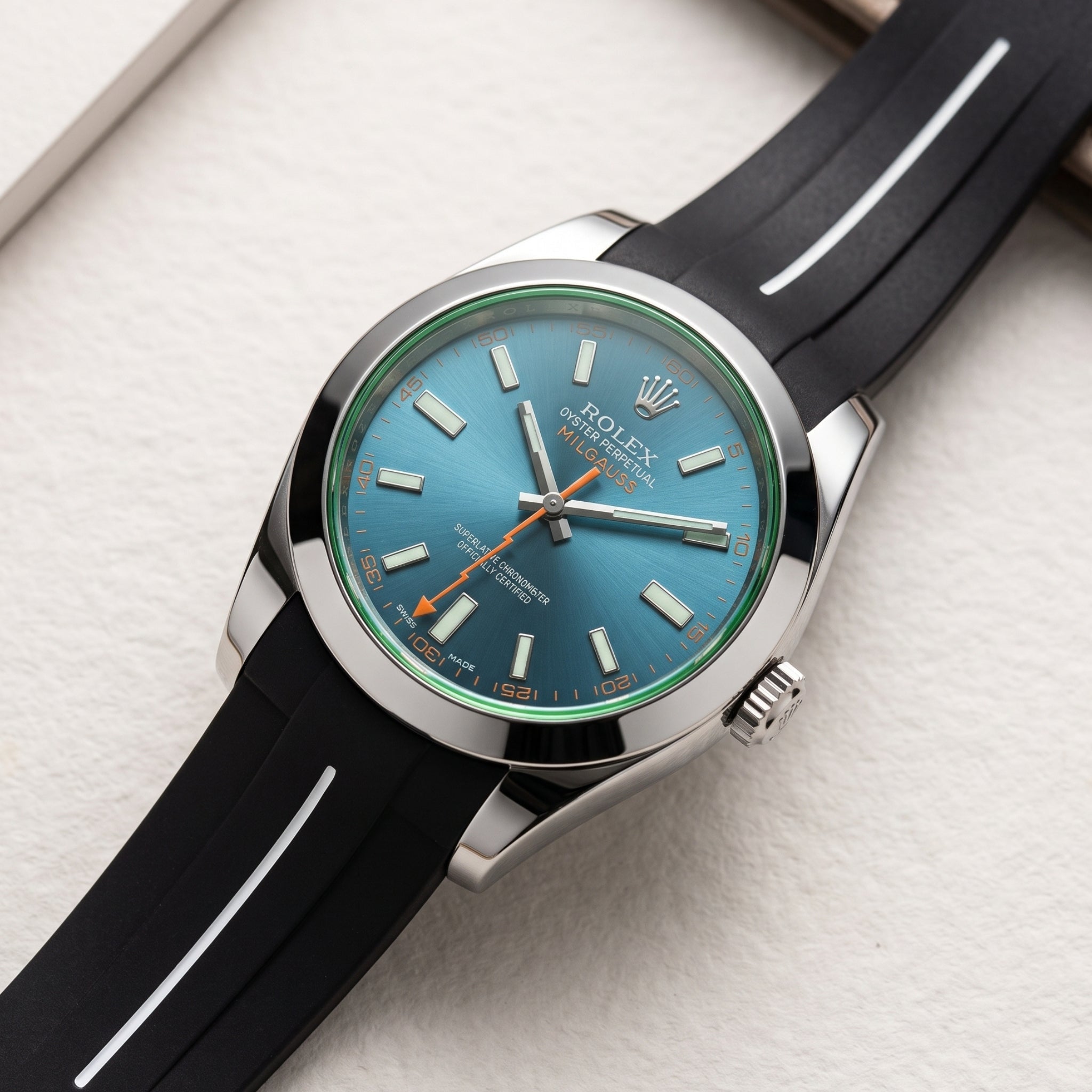 Kautschukarmband für Rolex Milgauss – LuxLine® - Schwarz/Weiss - Helvetus