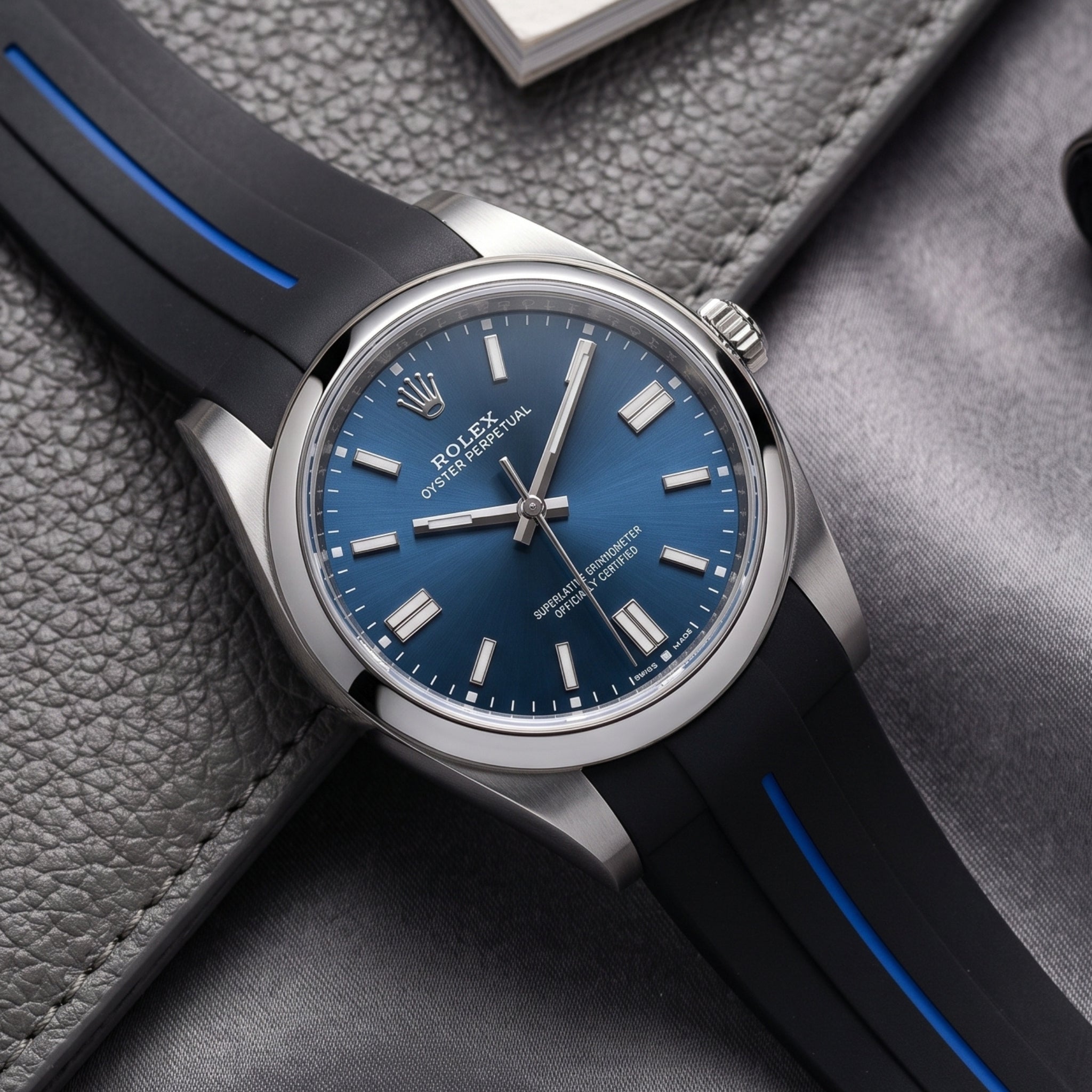 Kautschukarmband für Rolex Oyster Perpetual 36mm – LuxLine® - Schwarz/Blau - Helvetus