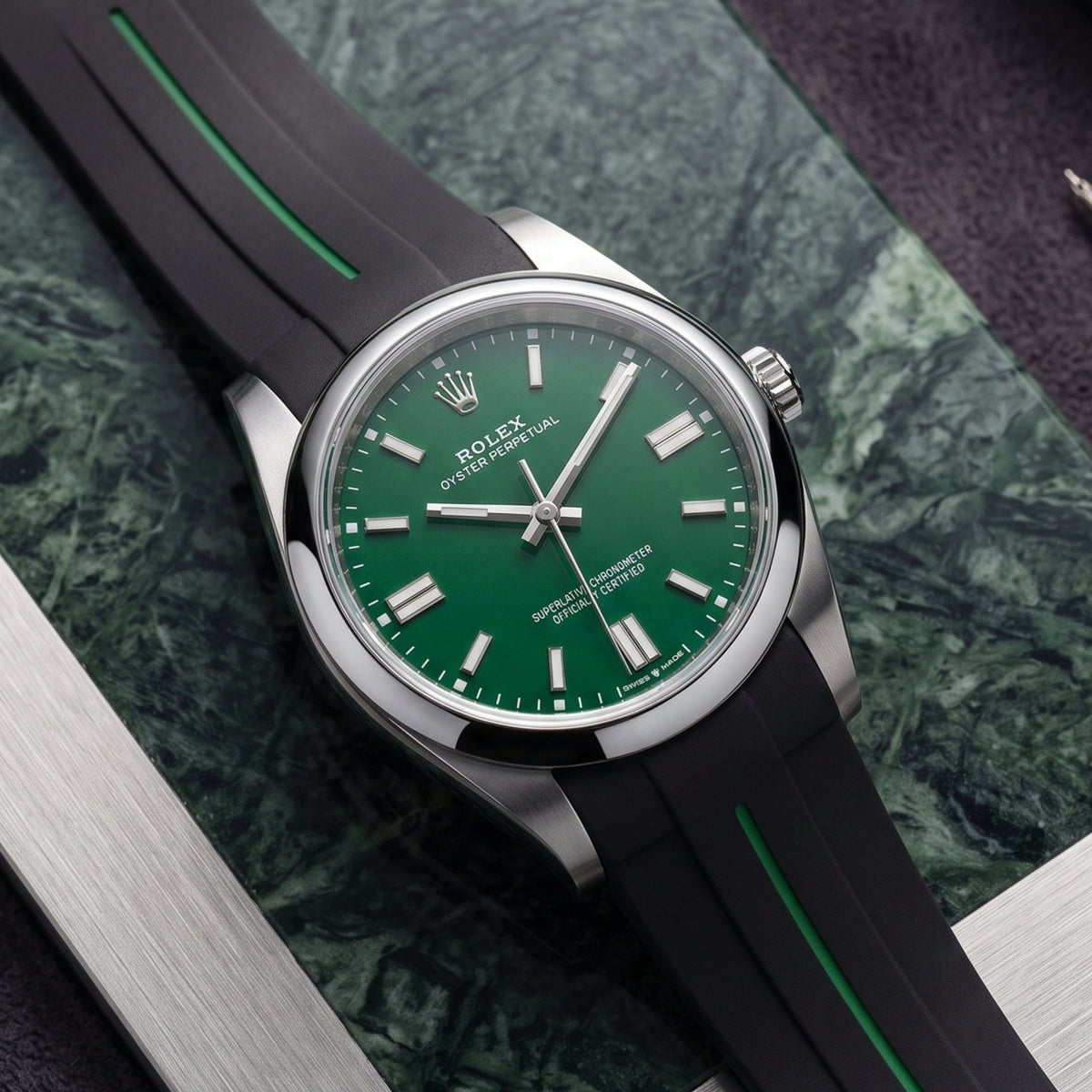 Kautschukarmband für Rolex Oyster Perpetual 36mm – LuxLine® - Schwarz/Grün - Helvetus