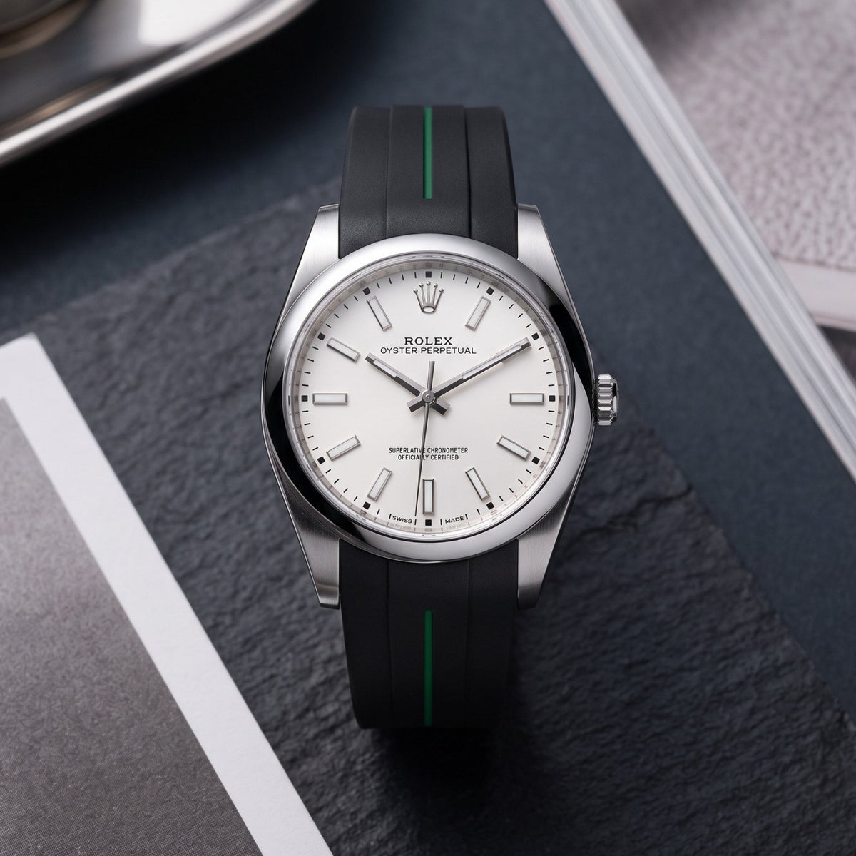 Kautschukarmband für Rolex Oyster Perpetual 39mm – LuxLine® - Schwarz/Grün - Helvetus