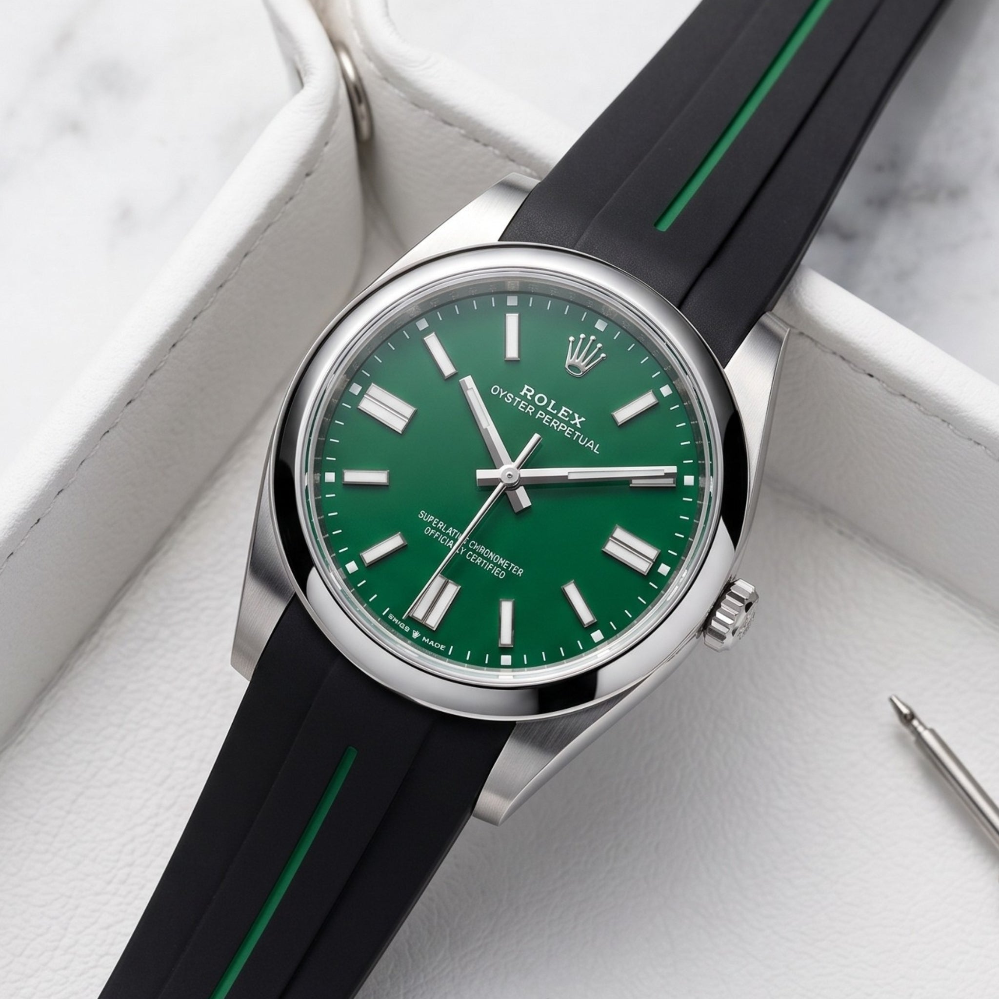 Kautschukarmband für Rolex Oyster Perpetual 41mm – LuxLine® - Schwarz/Grün - Helvetus