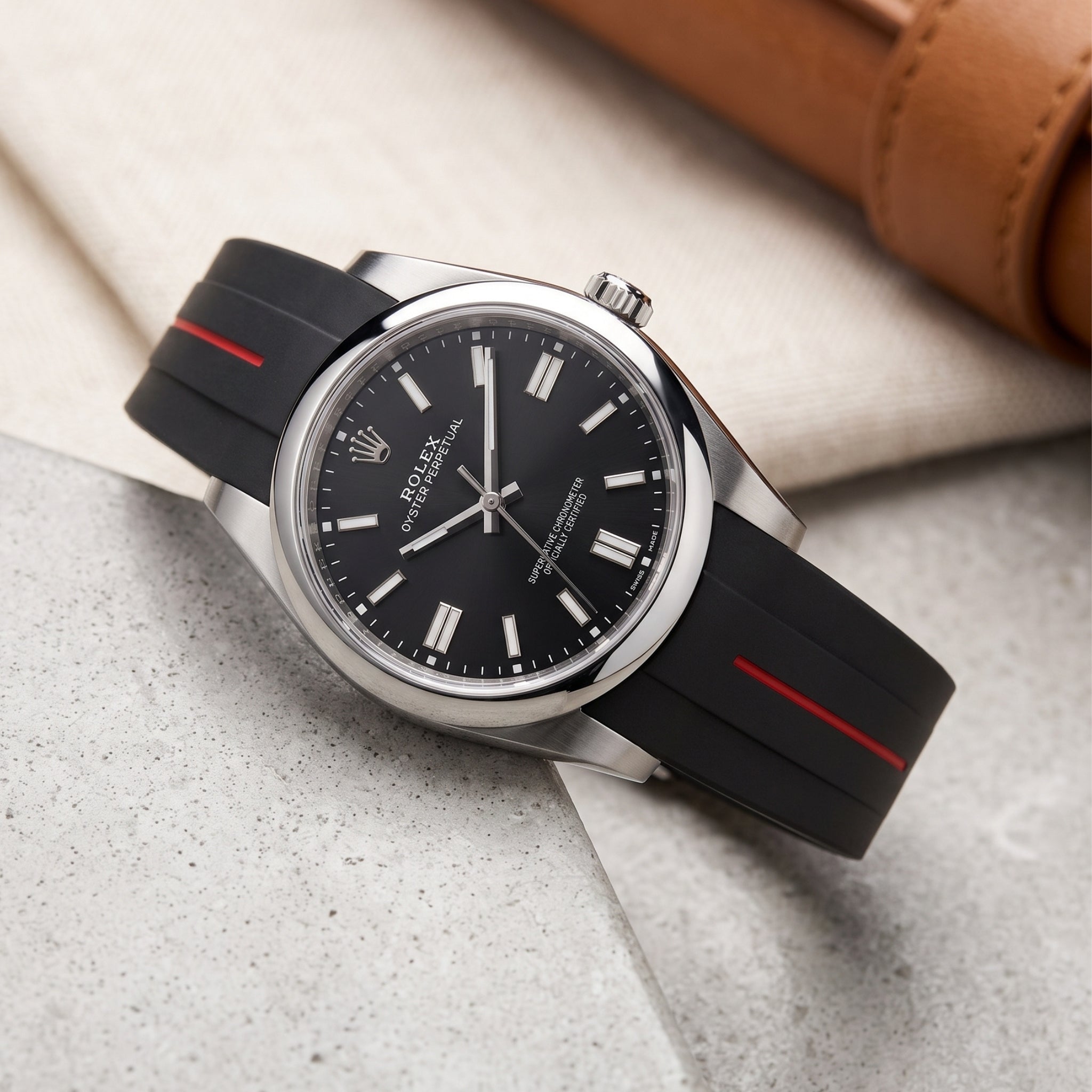 Kautschukarmband für Rolex Oyster Perpetual 41mm – LuxLine® - Schwarz/Rot - Helvetus