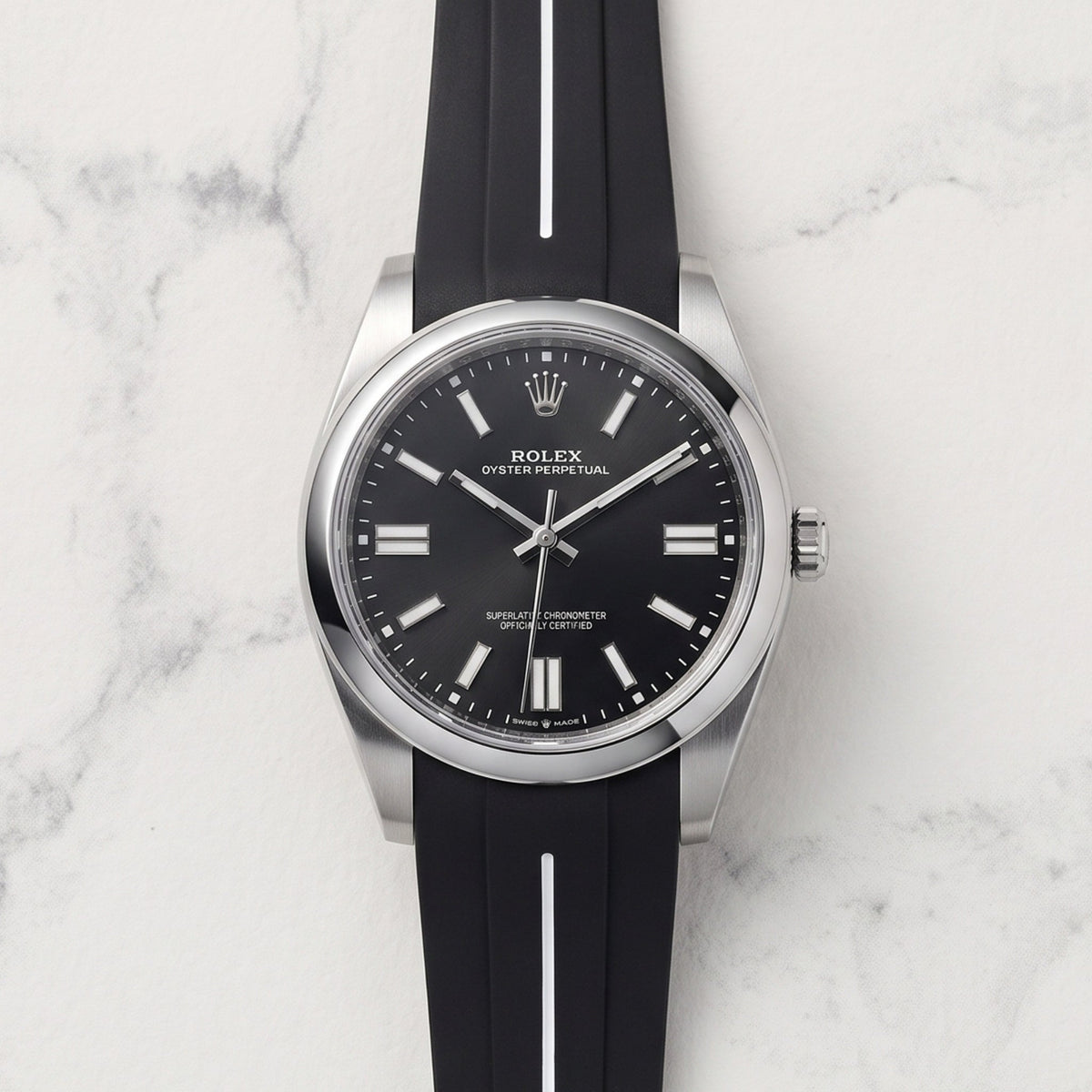 Kautschukarmband für Rolex Oyster Perpetual 41mm – LuxLine® - Schwarz/Weiss - Helvetus