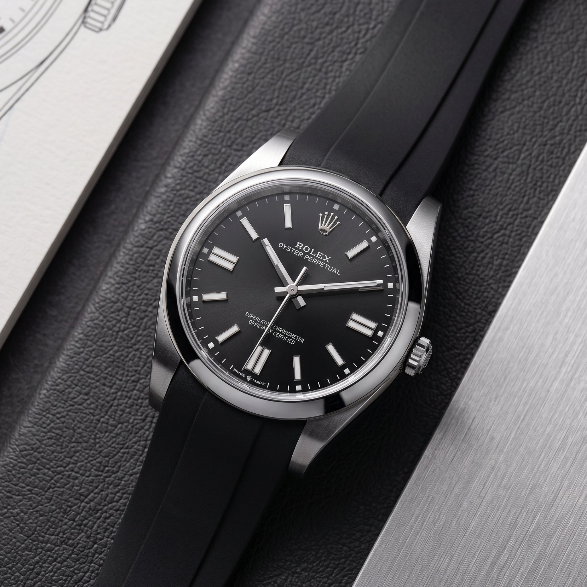 Kautschukarmband für Rolex Oyster Perpetual 41mm – Schwarz - Helvetus