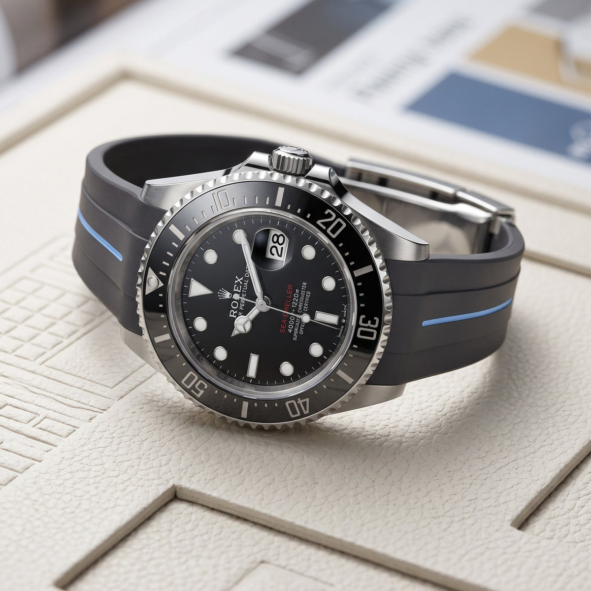 Kautschukarmband für Rolex Sea-Dweller – Schwarz/Blau Linie | LuxLine® - Helvetus