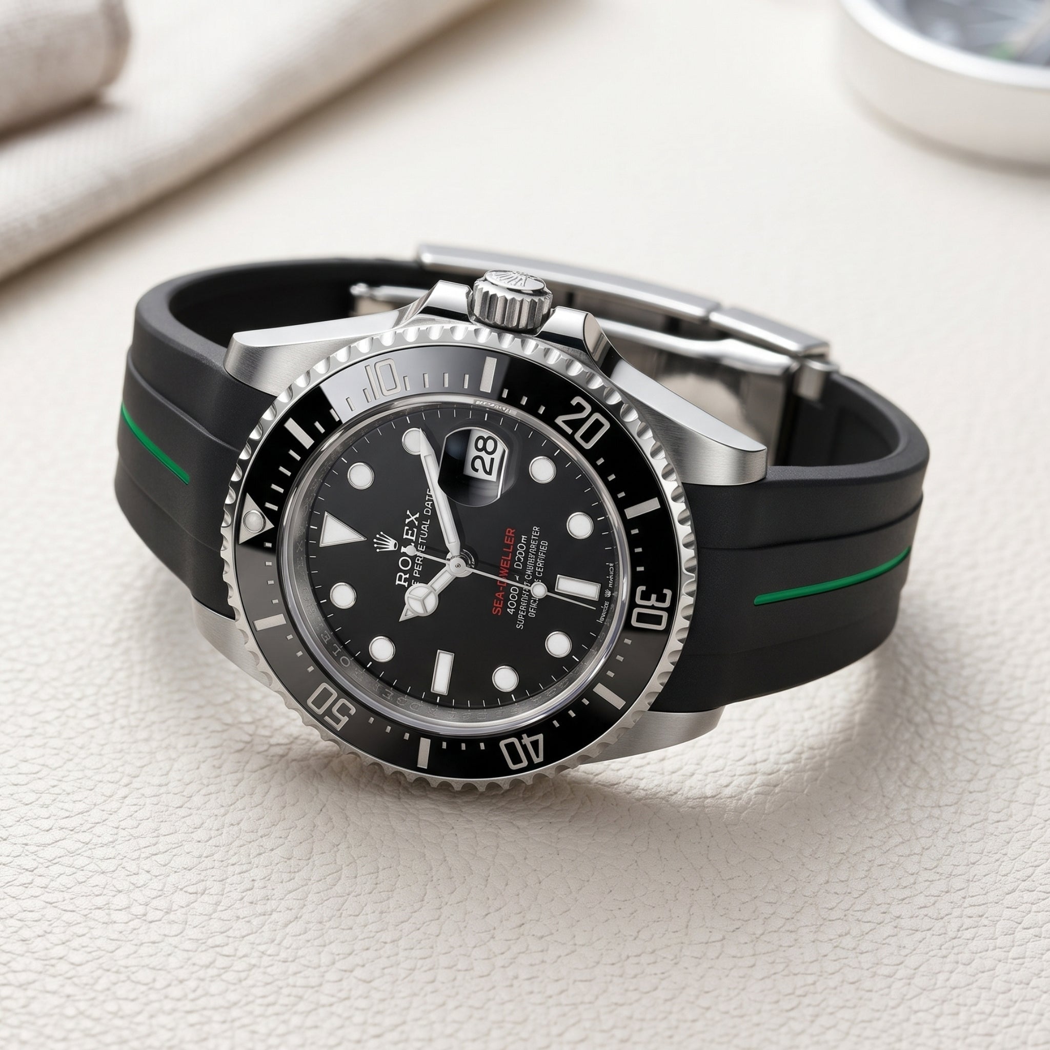 Kautschukarmband für Rolex Sea-Dweller – Schwarz/Grün Linie | LuxLine® - Helvetus