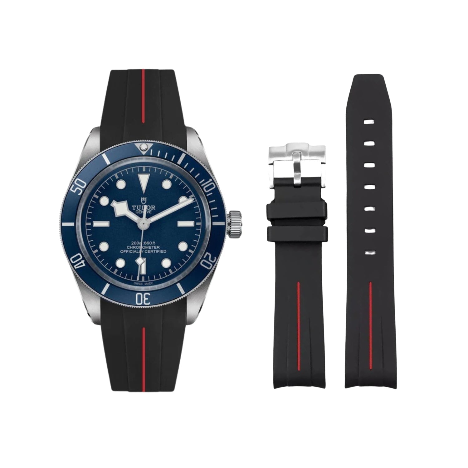 Kautschukarmband - Für alle Tudor Black Bay Modelle - Schwarz mit Rot | LuxLine® - Helvetus DE