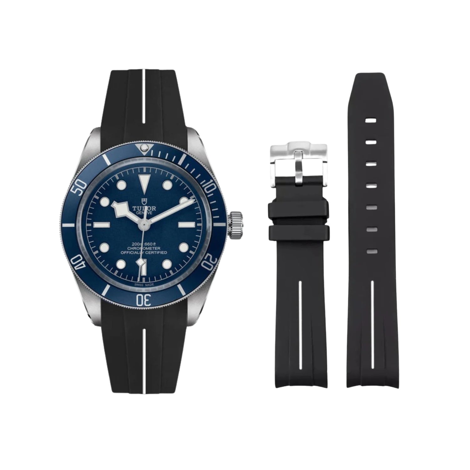 Kautschukarmband - Für alle Tudor Black Bay Modelle - Schwarz mit Weiss | LuxLine® - Helvetus DE