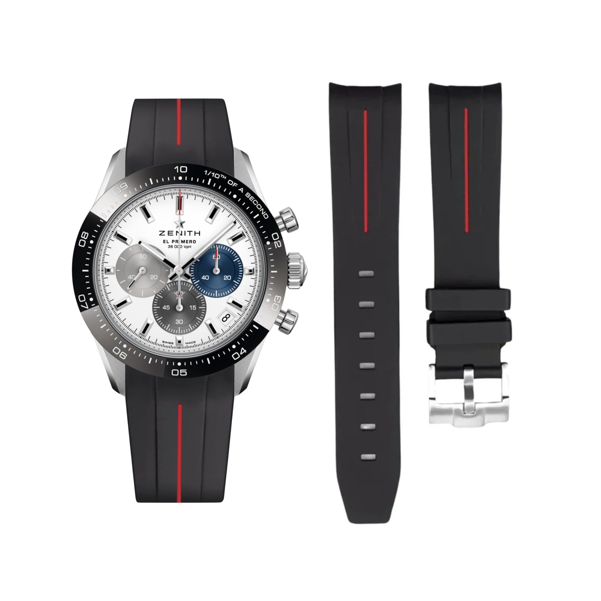 Kautschukarmband für alle Zenith Chronomaster Modelle – Schwarz/Roter Line | LuxLine® - Helvetus DE