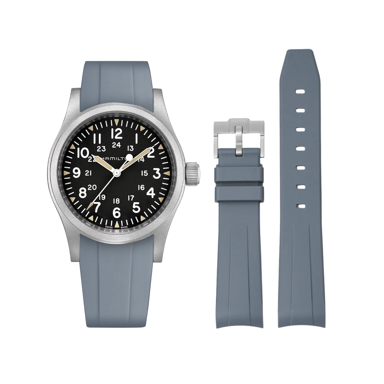 Kautschukarmband für Hamilton Khaki Field - Grau - Helvetus DE
