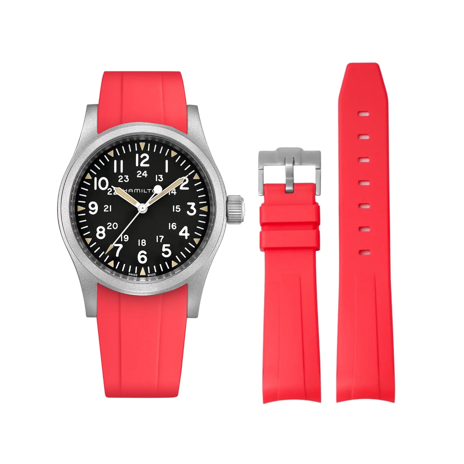 Kautschukarmband für Hamilton Khaki Field - Rot - Helvetus DE