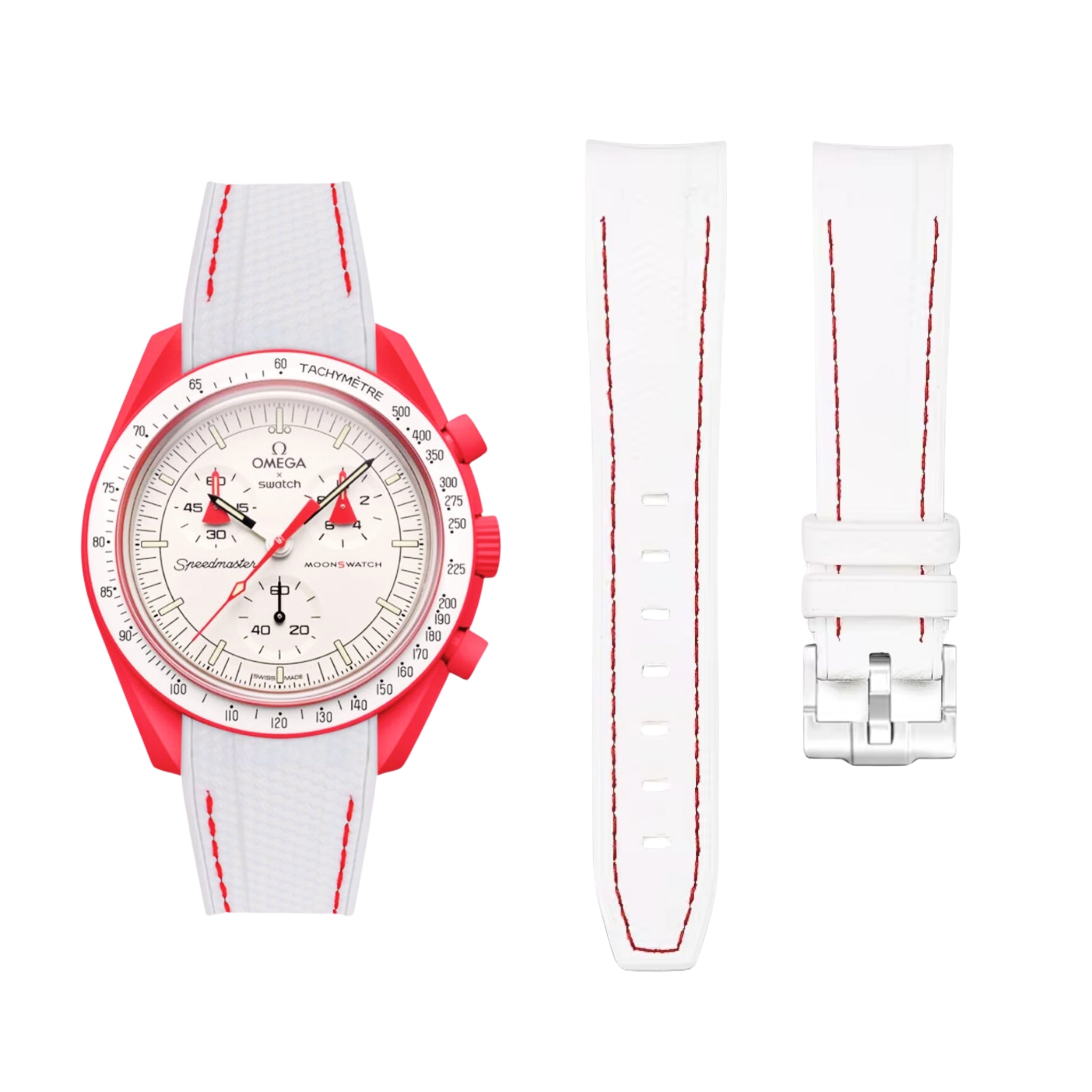 Kautschukarmband – Für Mission to Mars | Omega X Swatch | MoonSwatch – Weiß mit Rot - Helvetus DE