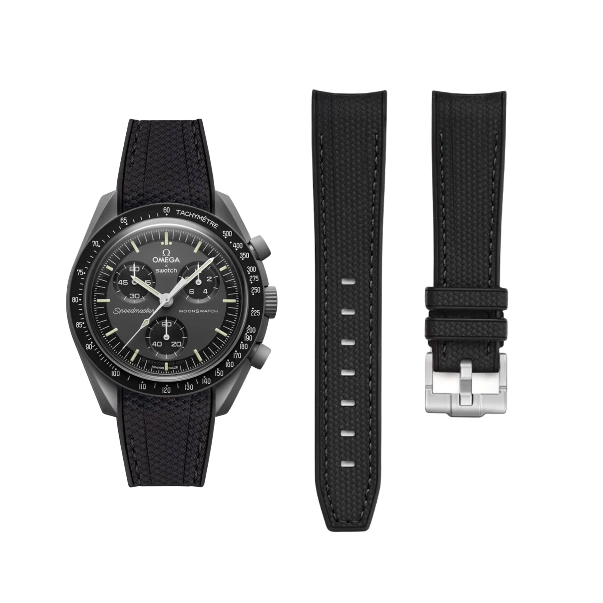 Kautschukarmband – Für Mission to Mercury | Omega X Swatch | MoonSwatch – Schwarz mit Schwarzer Linie - Helvetus DE