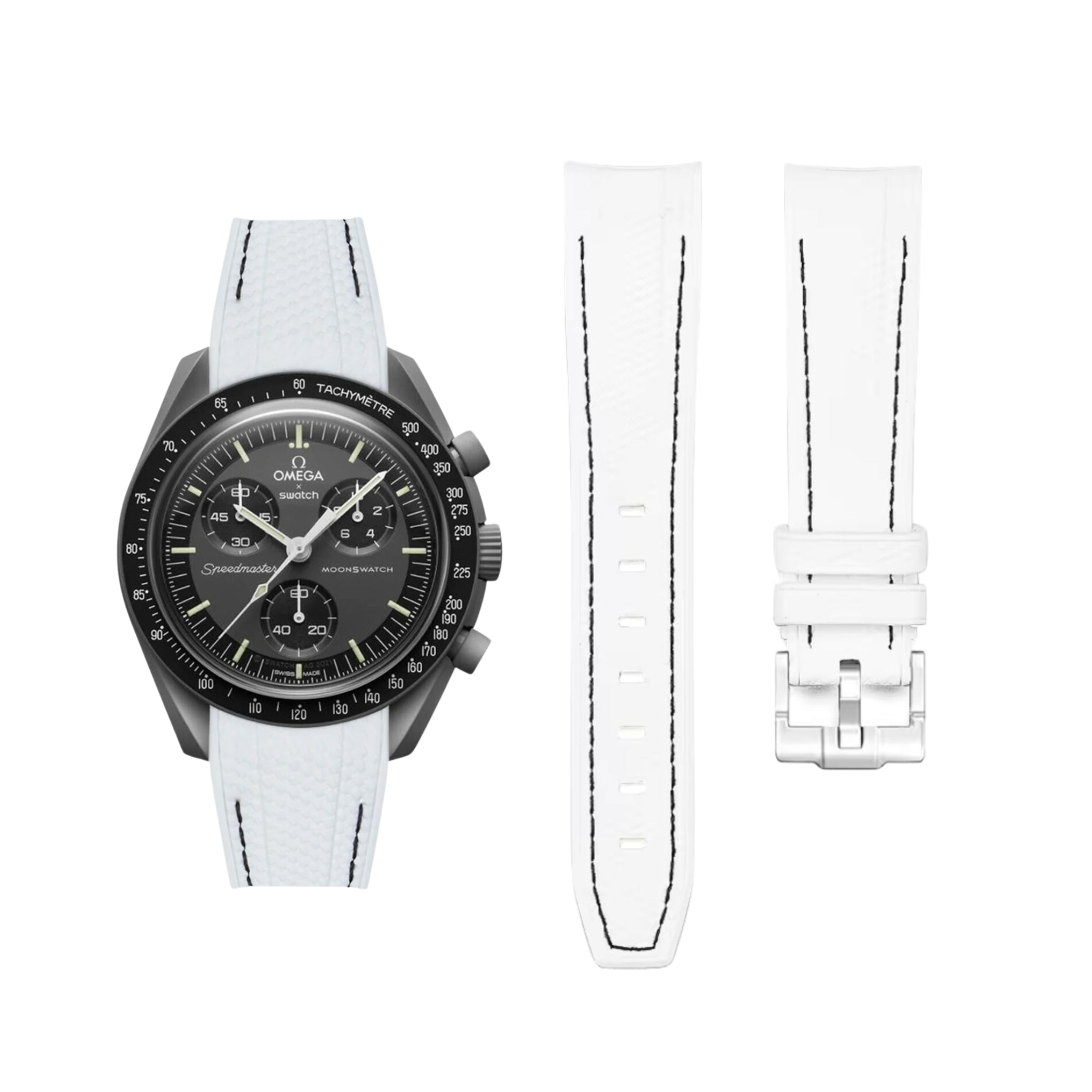 Kautschukarmband – Für Mission to Mercury | Omega X Swatch | MoonSwatch – Weiß mit Schwarzer Linie - Helvetus DE