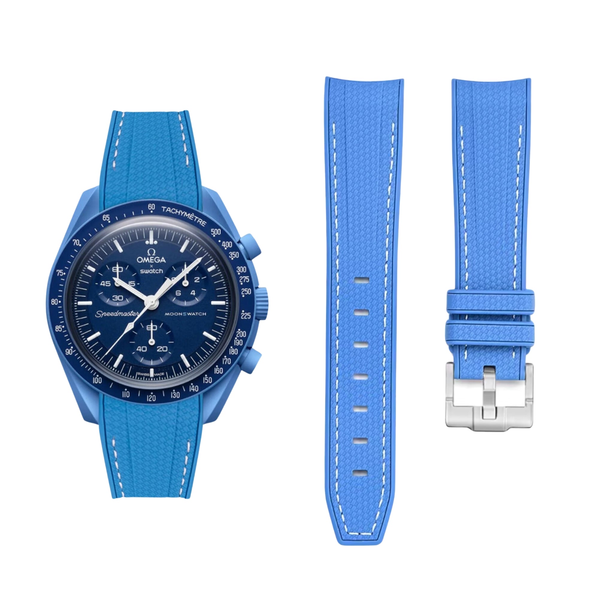 Kautschukarmband – Für Mission to Neptune | Omega X Swatch | MoonSwatch – Hellblau mit Weiß - Helvetus DE