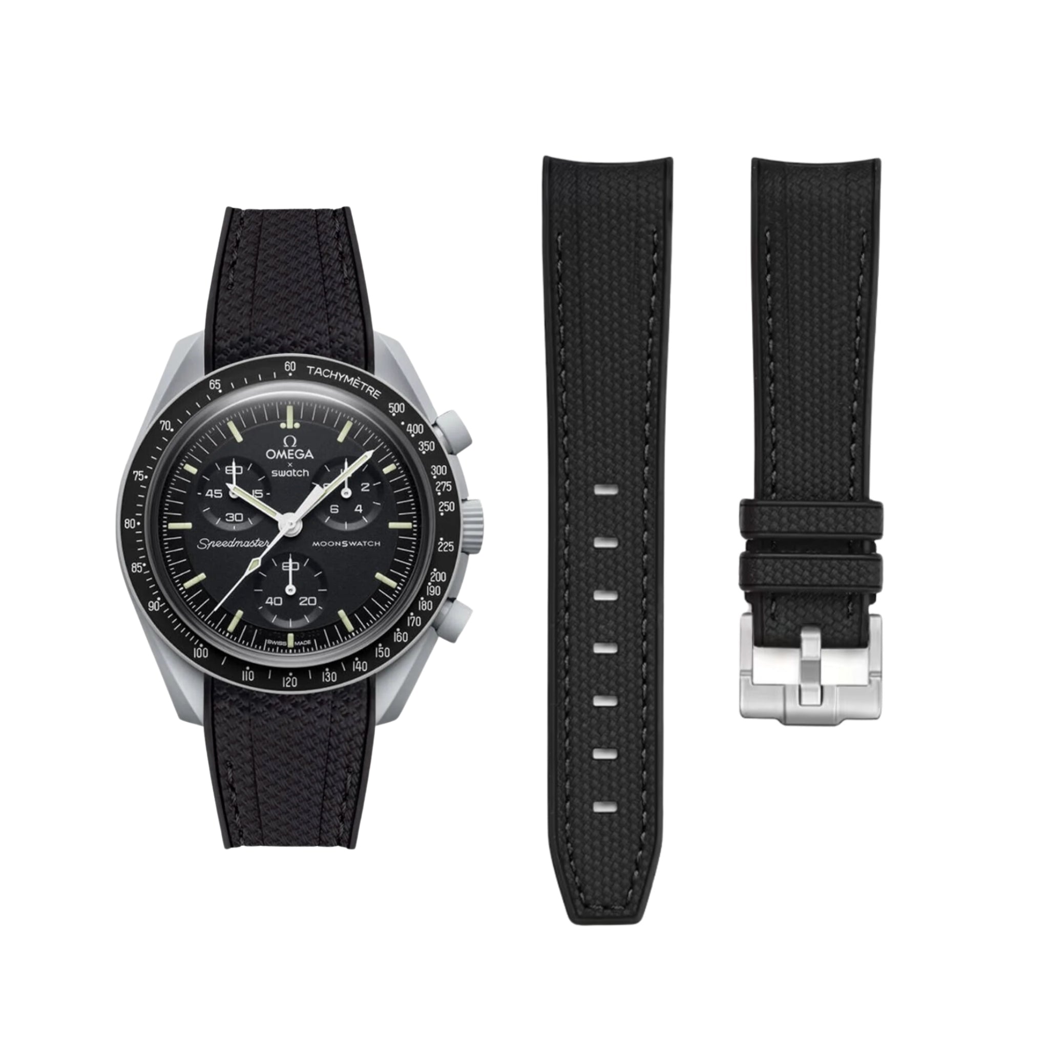 Kautschukarmband – Für Mission to the Moon | Omega X Swatch | MoonSwatch – Schwarz mit Schwarzer Linie - Helvetus DE