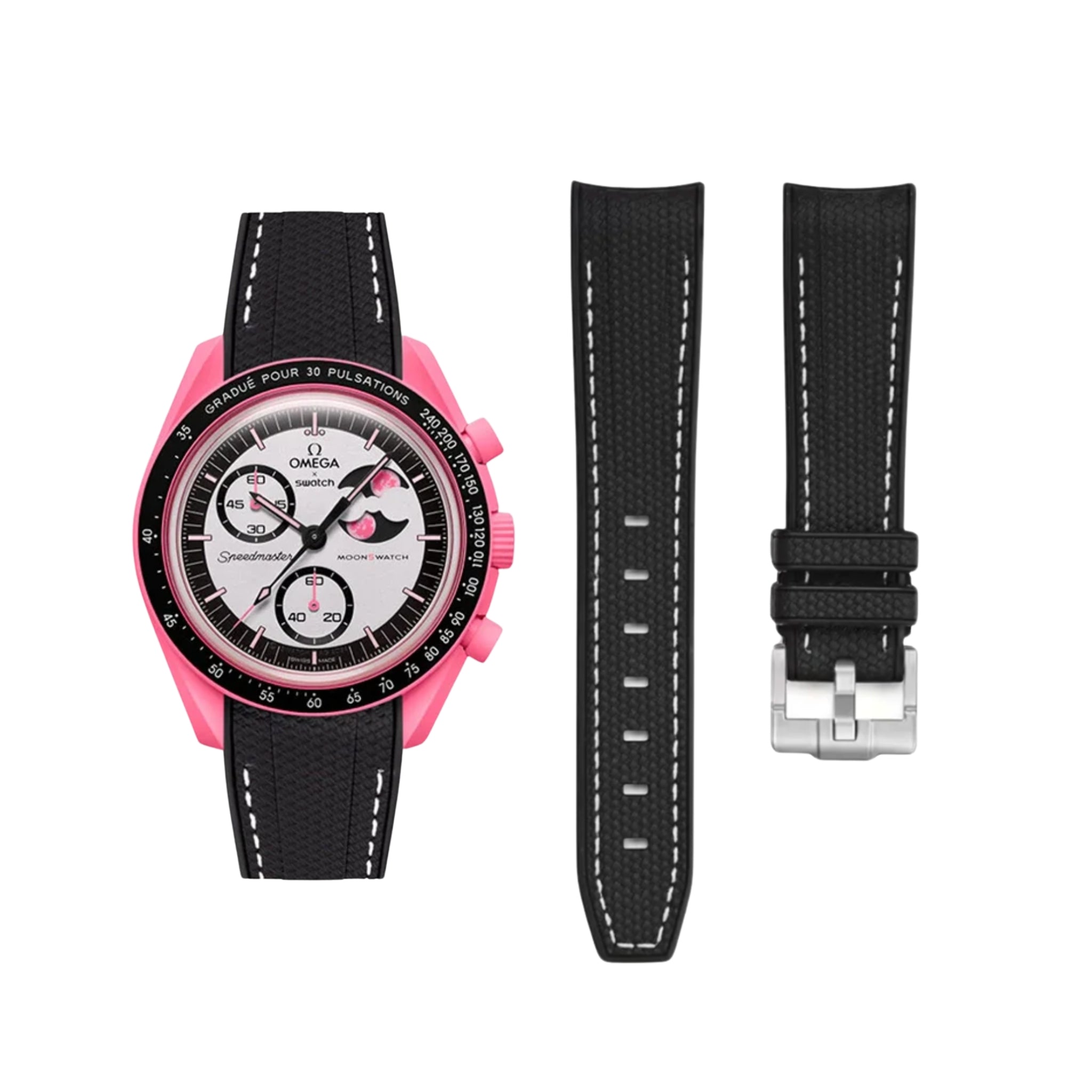 Kautschukarmband – Für Mission to The Pink Moonphase – Schwarz mit Weiß - Helvetus DE