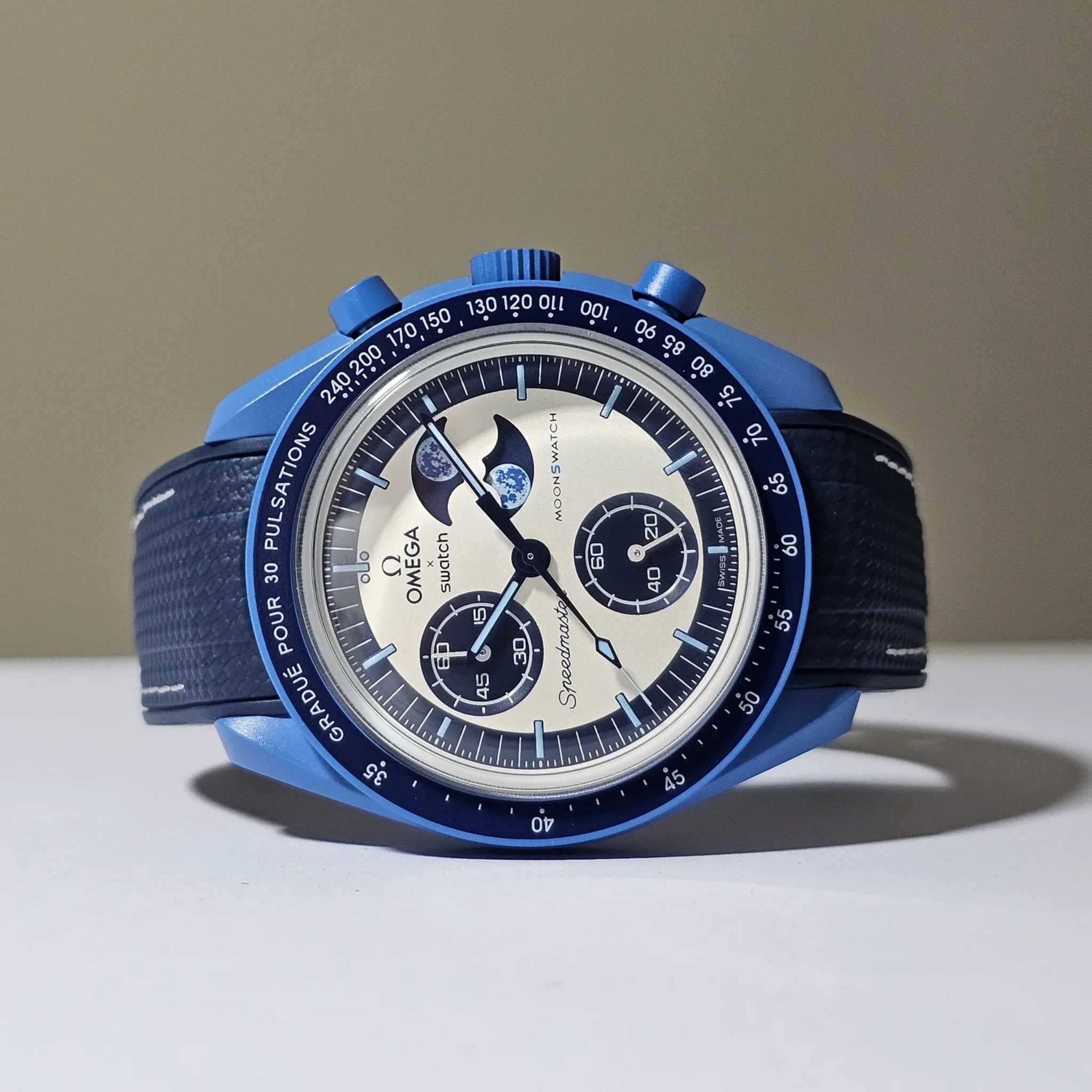 Kautschukarmband – Für Mission to the Super Blue Moonphase | MoonSwatch – Blau mit Weiß - Helvetus DE