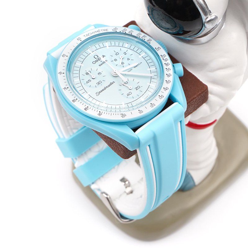 Kautschukarmband – Für Mission to Uranus | Omega X Swatch | MoonSwatch – Hellblau/Weiß - Helvetus DE