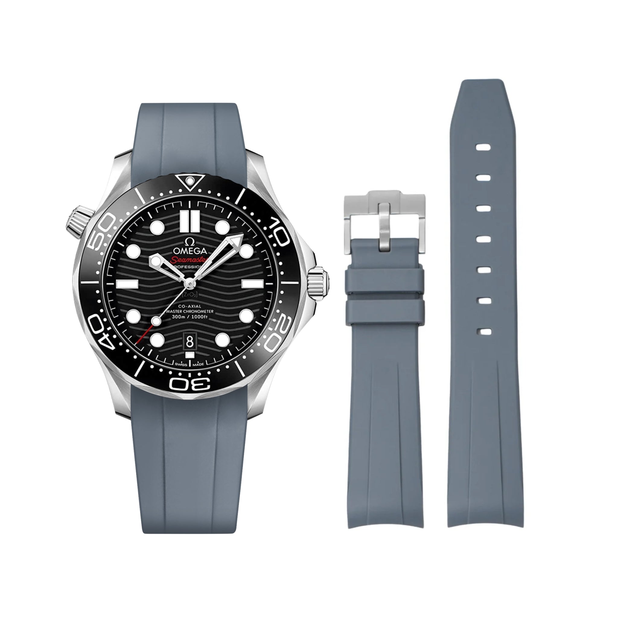Kautschukarmband – Für Omega Seamaster 300 – Grau - Helvetus DE