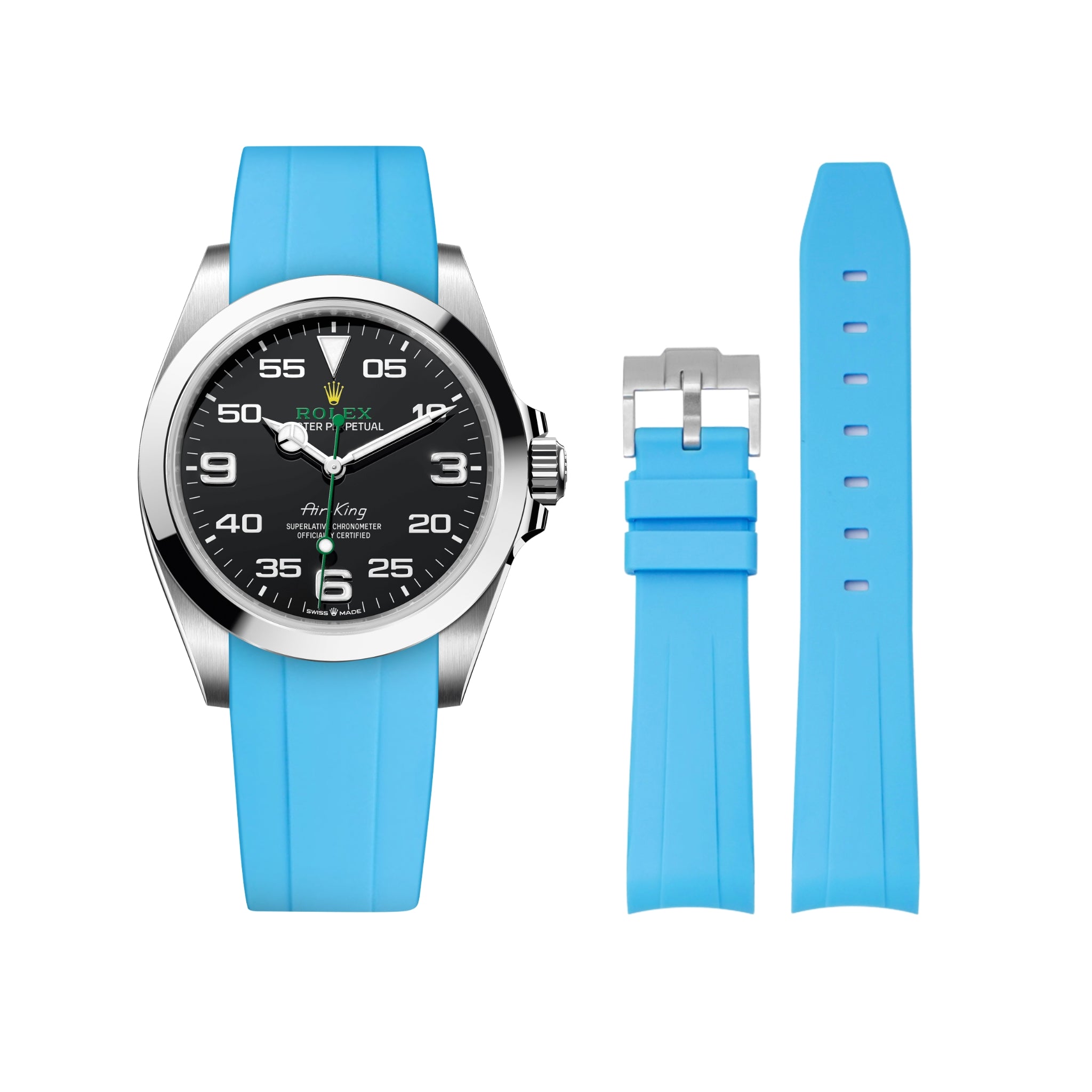 Kautschukarmband für Rolex Air - King 126900/116900 – Hell Blau - Helvetus DE