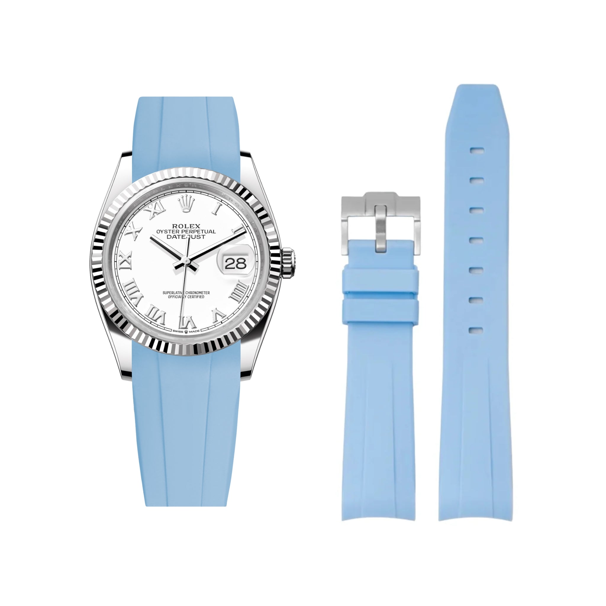 Kautschukarmband für Rolex Datejust 36 – Baby Blau - Helvetus DE