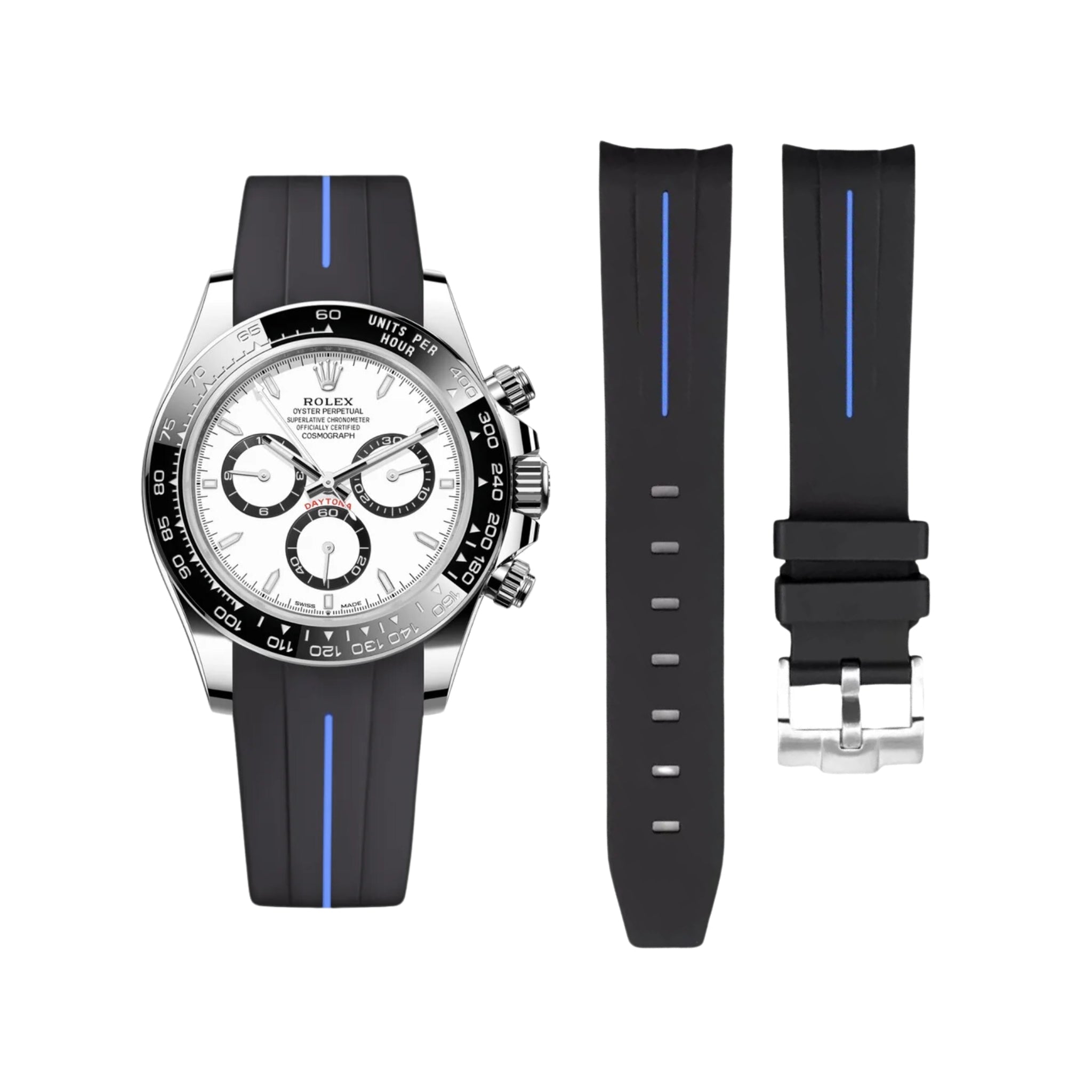 Kautschukarmband für Rolex Daytona – LuxLine® - Schwarz/Blau - Helvetus DE