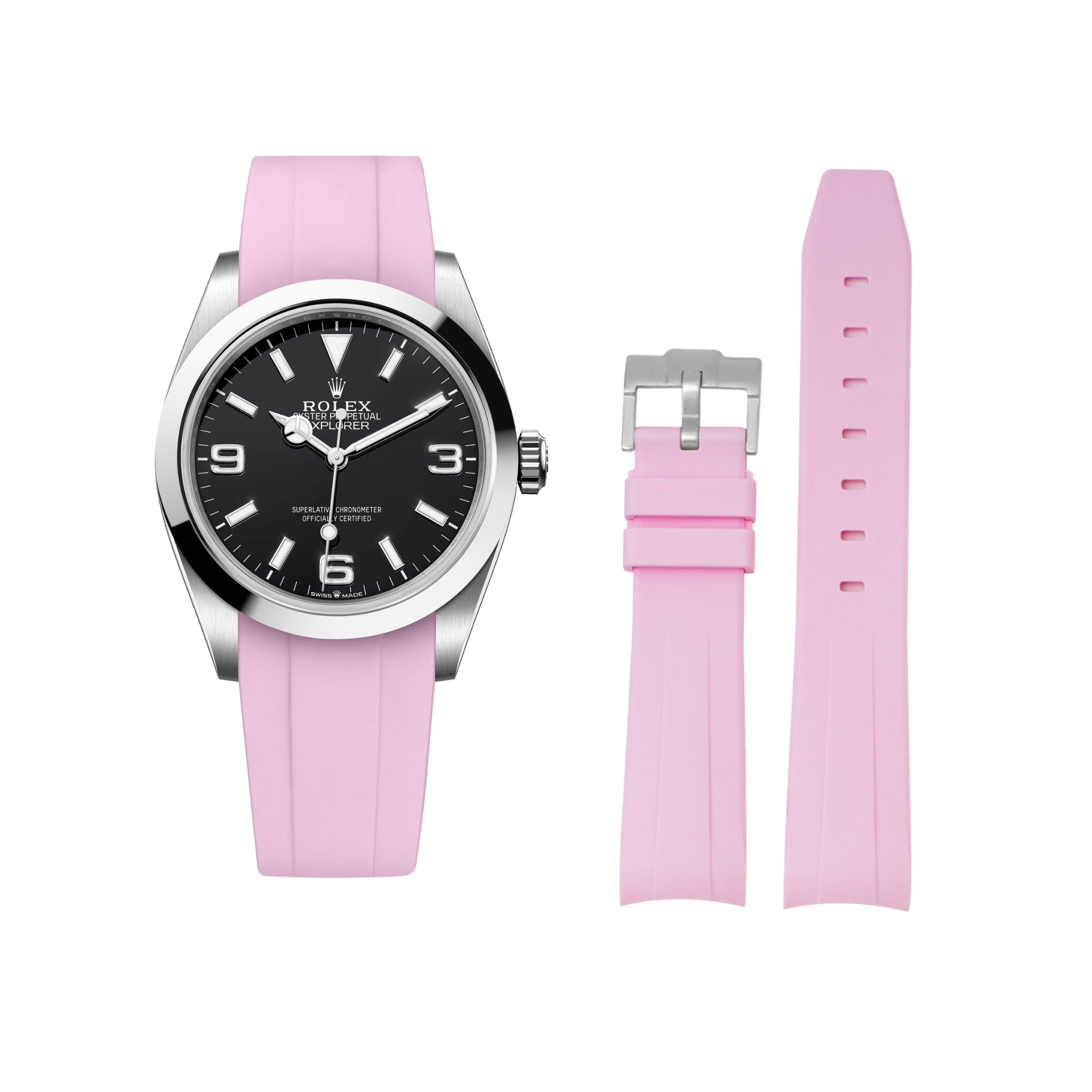 Kautschukarmband für Rolex Explorer I – Pink - Helvetus DE
