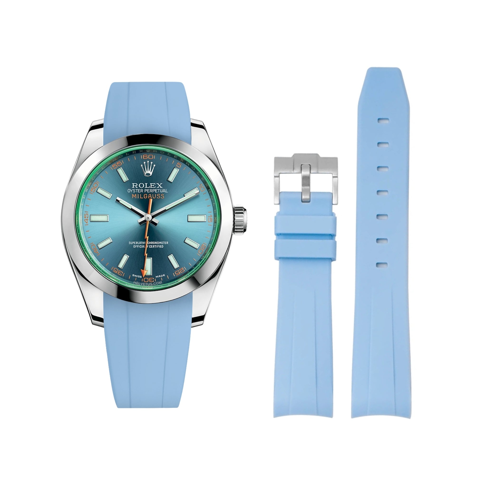 Kautschukarmband für Rolex Milgauss in Baby Blau - Helvetus DE