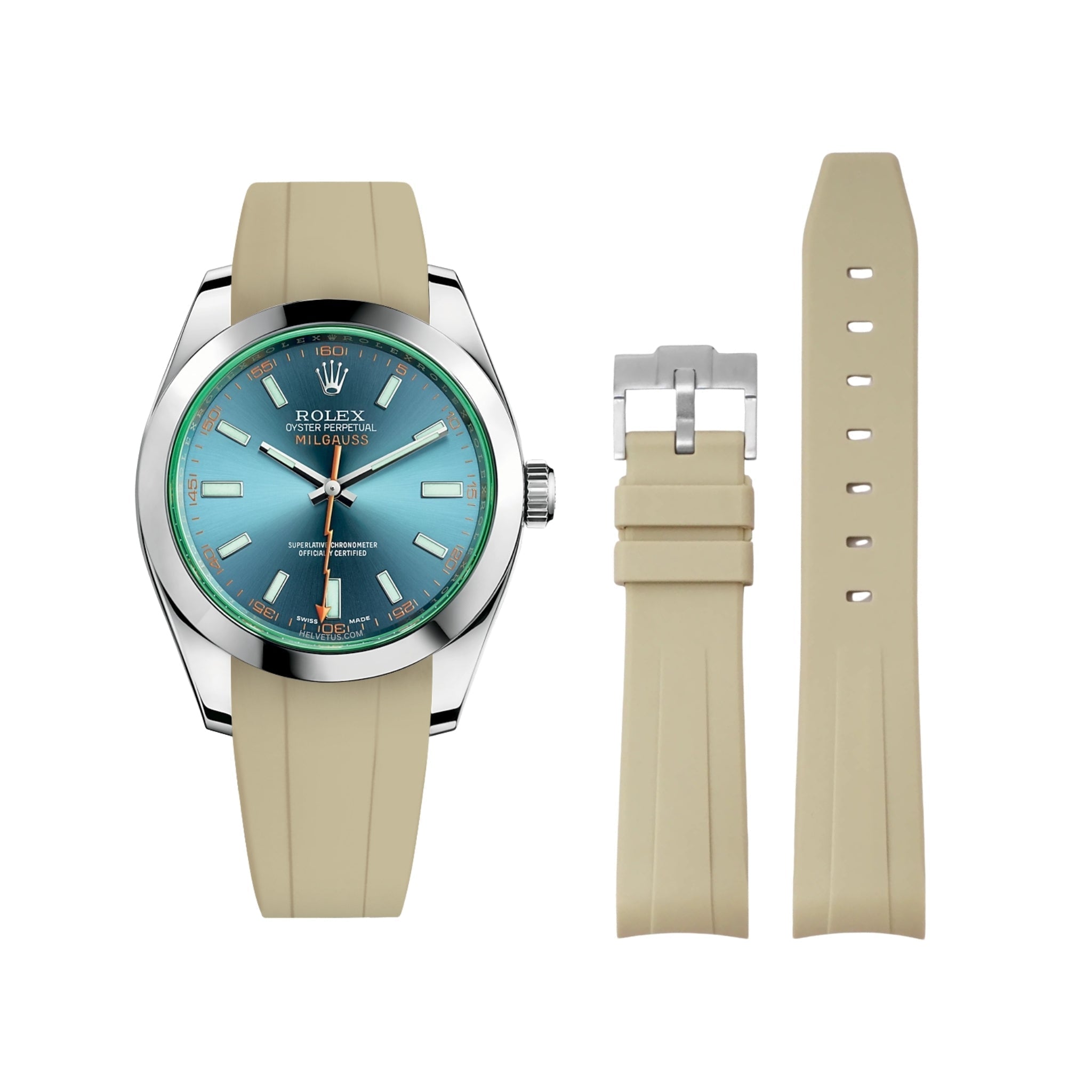Kautschukarmband für Rolex Milgauss in Beige - Helvetus DE
