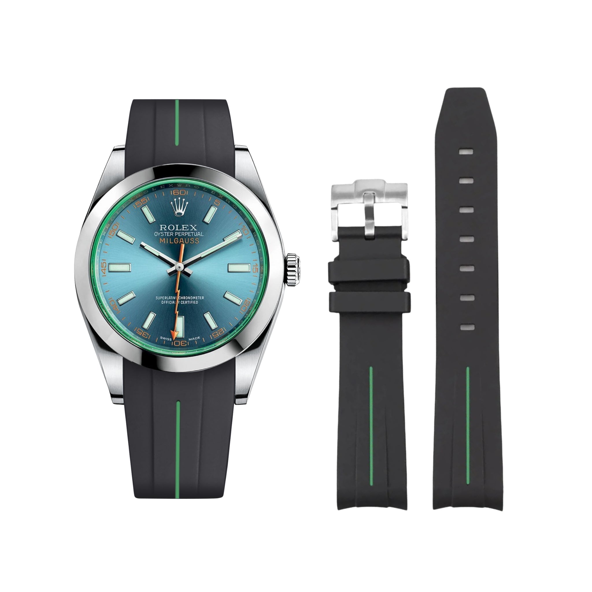 Kautschukarmband für Rolex Milgauss – LuxLine® - Schwarz/Grün - Helvetus DE
