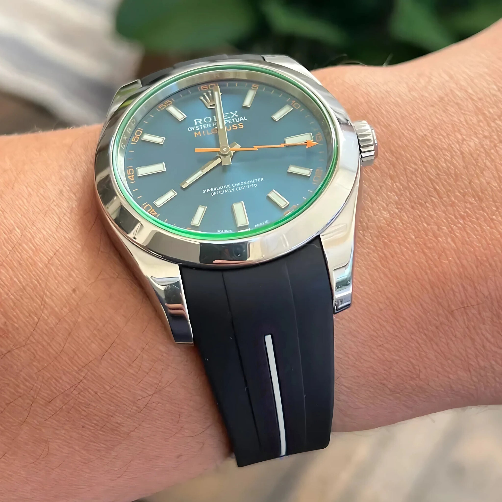 Kautschukarmband für Rolex Milgauss – LuxLine® - Schwarz/Weiss - Helvetus DE