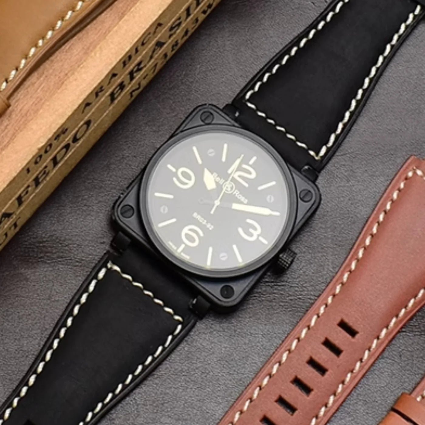 Leder Armband - fur Bell & Ross BR - 01 | BR - 03 - Schwarz - Helvetus DE