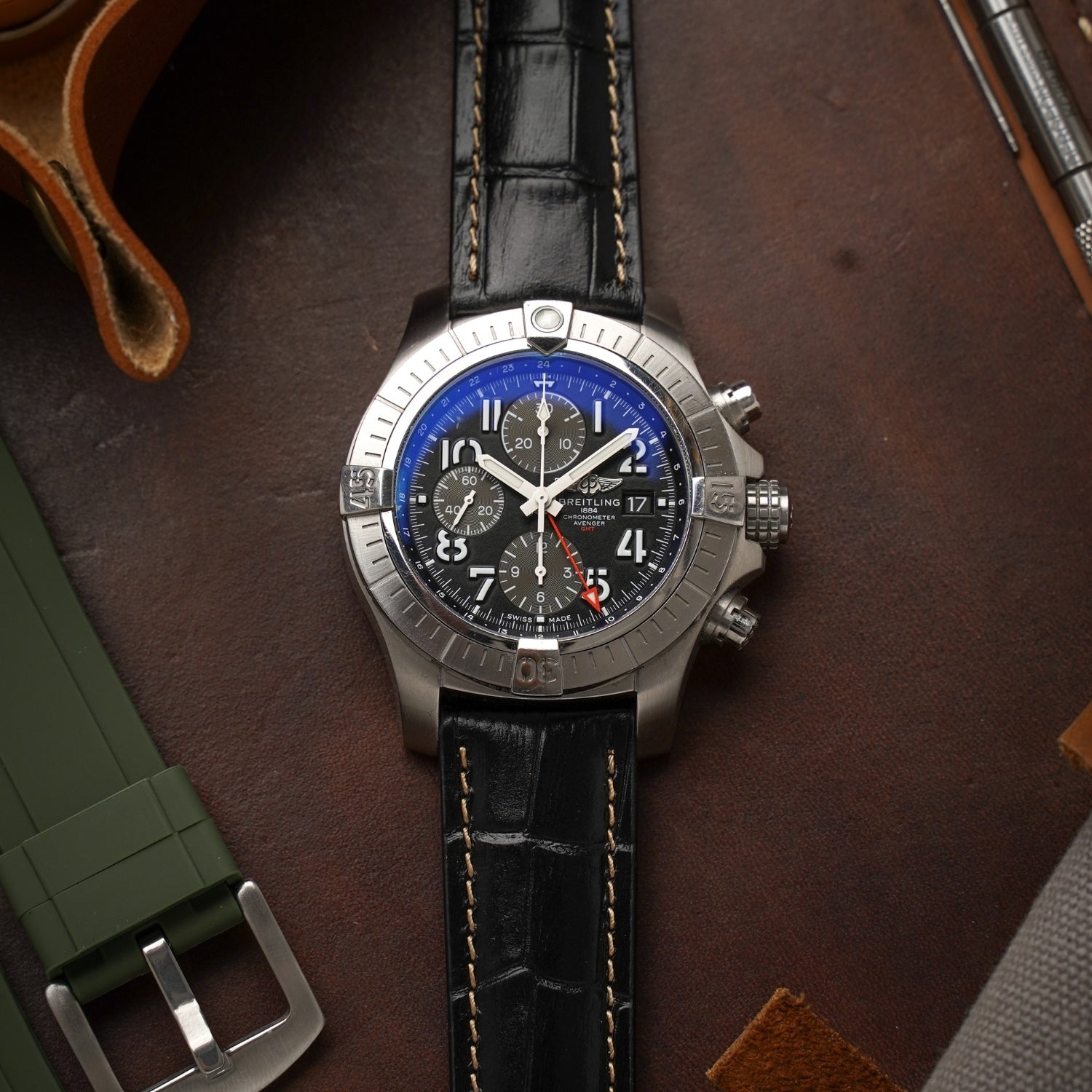 Leder Armband - für Breitling Uhren - Schwarz - Helvetus DE