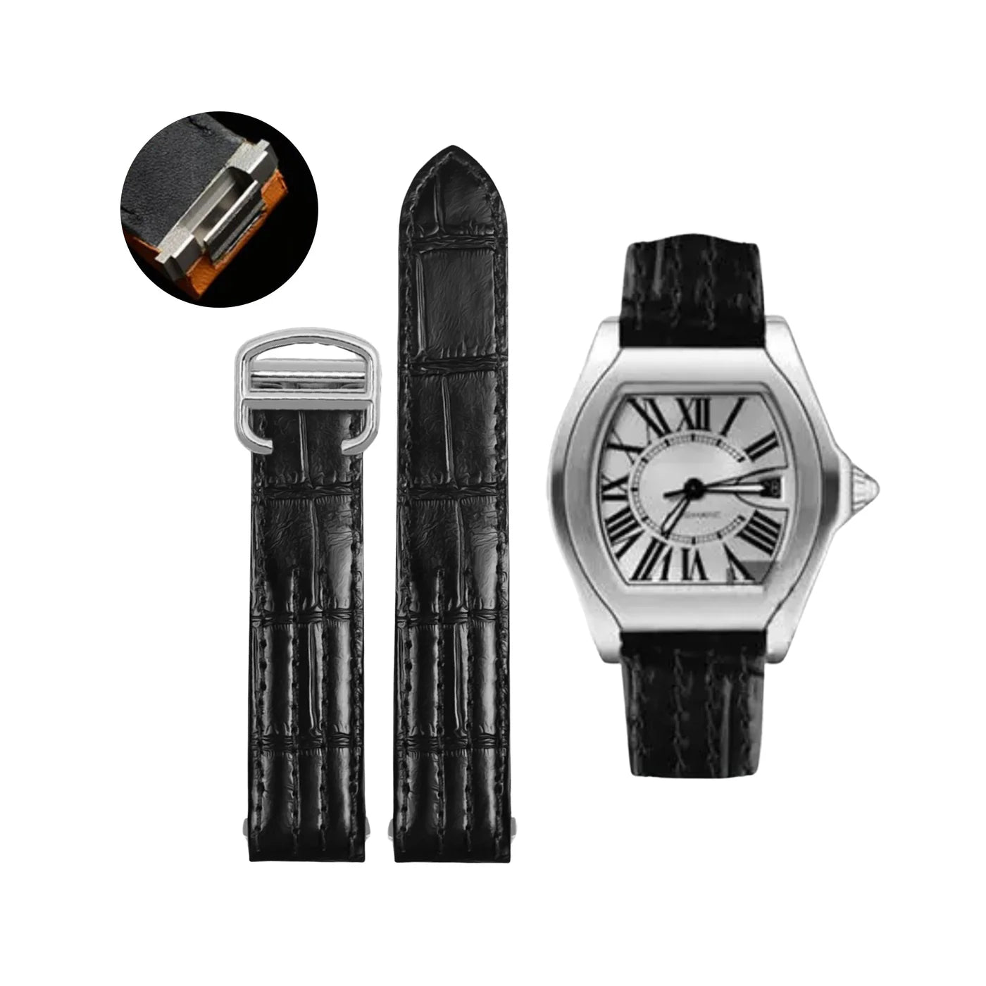 Leder Armband - fur Cartier Roadster - Schwarz - Helvetus DE