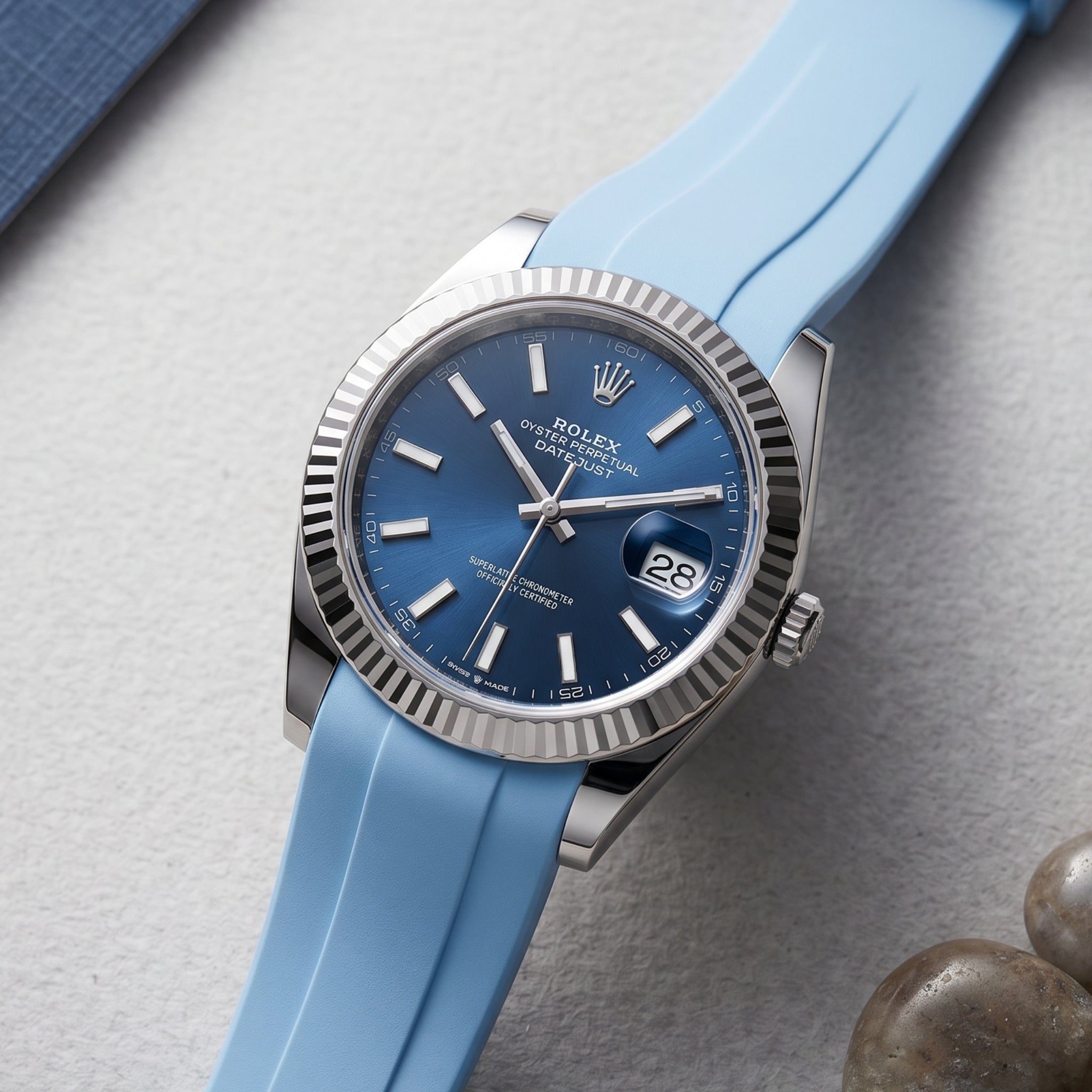 Zapięcie składane Pasek kauczukowy do Rolex Datejust 41mm – Baby Blau